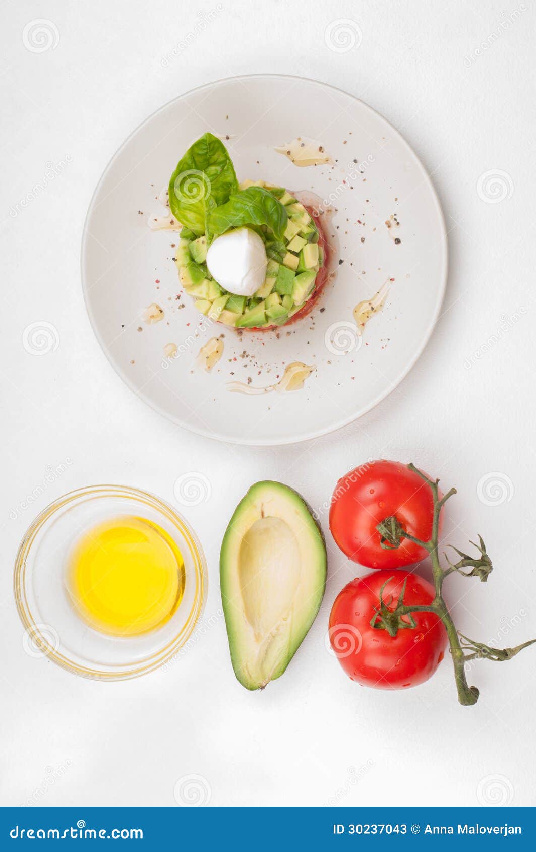 Tomatoes, Avocado and Olive Oil with Salad Stock Image Image of