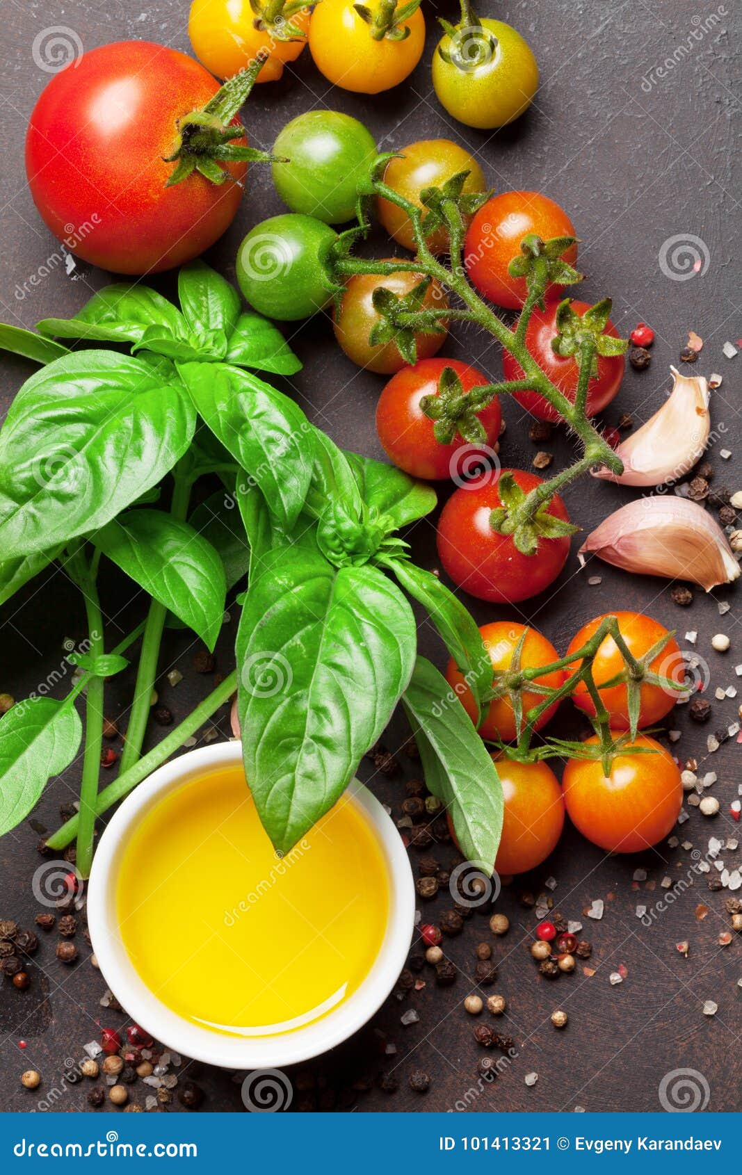 Tomatoes, Basil, Olive Oil and Spices Stock Image Image of italian