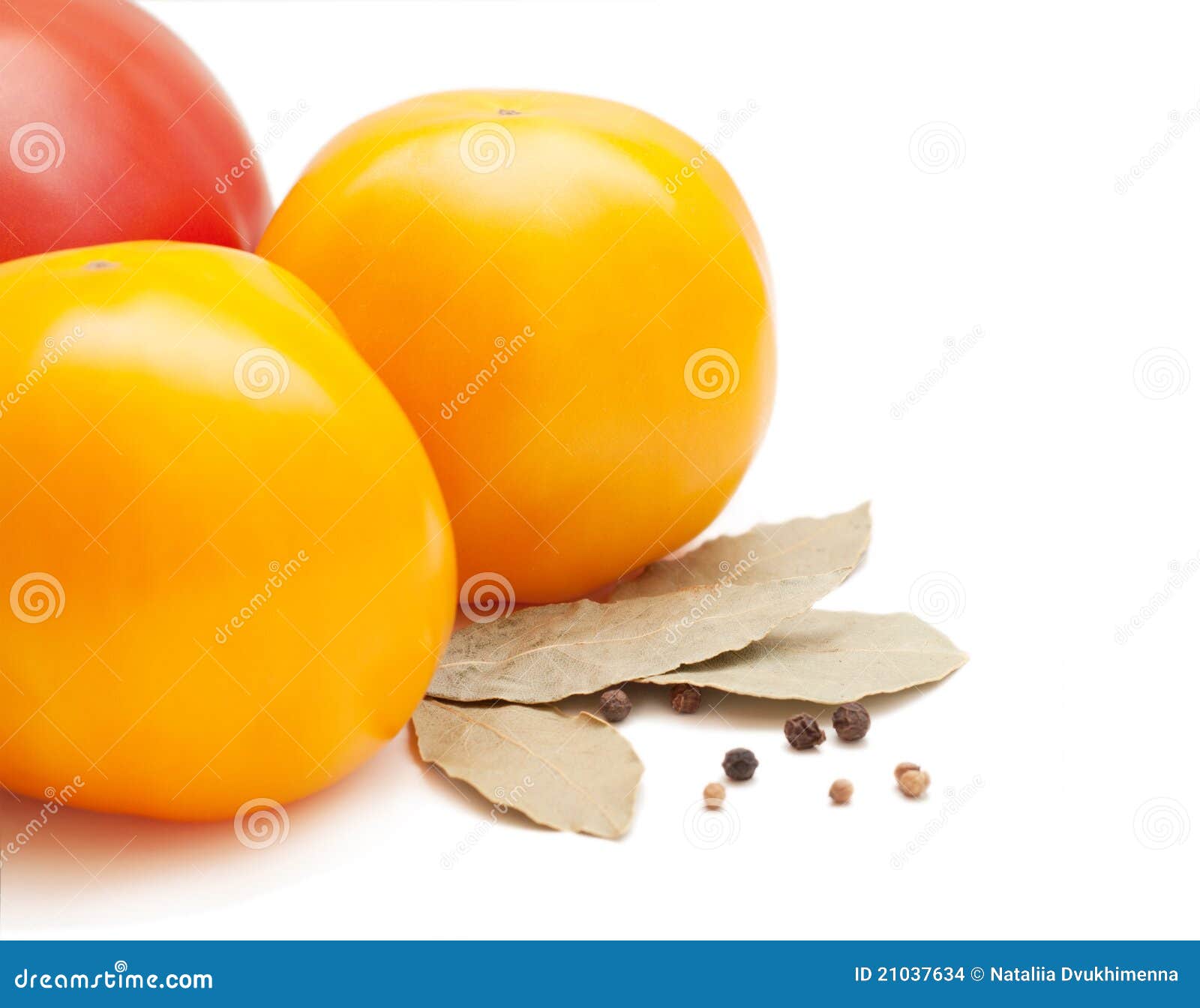 Tomatoes, Bay Leaf, Coriander and Pepper Stock Photo - Image of leaf ...