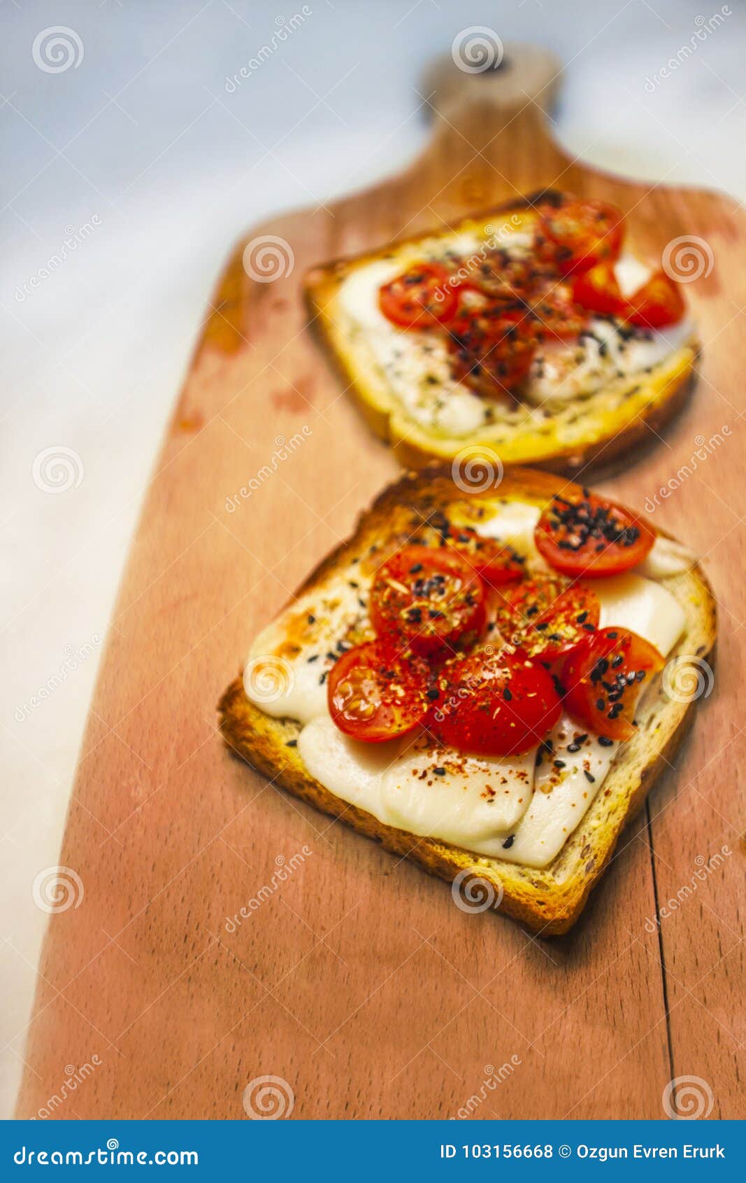 Tomatoes with bread cheese stock photo. Image of food 103156668