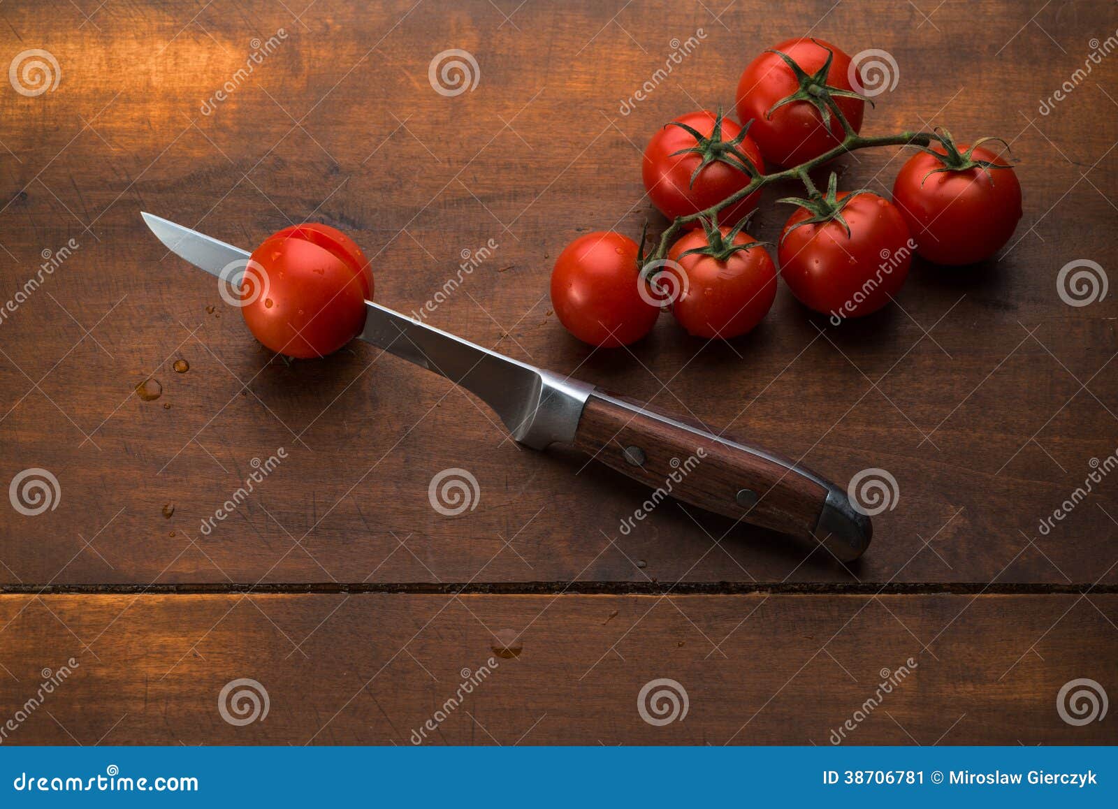 Tomatoes on brown textured wood extra large