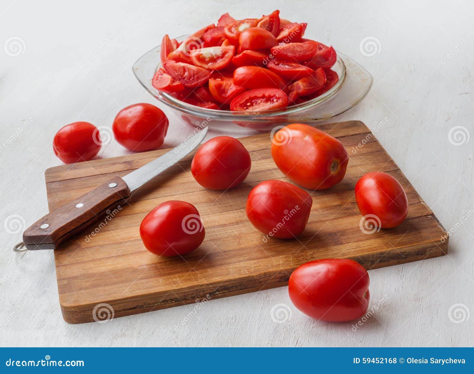 Tomatoes on the Kitchen Table Stock Photo Image of cutting, organic