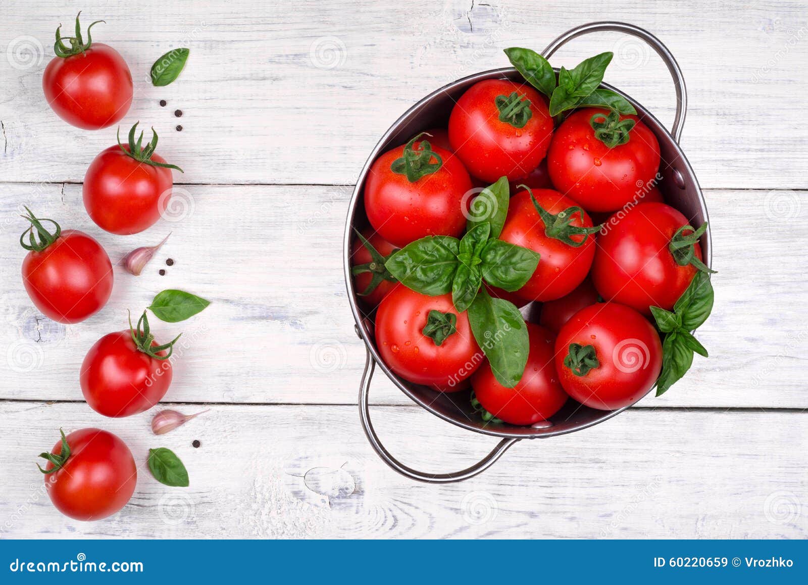 Tomatoes in a Pot on White Wooden Table Top View Stock Image Image of