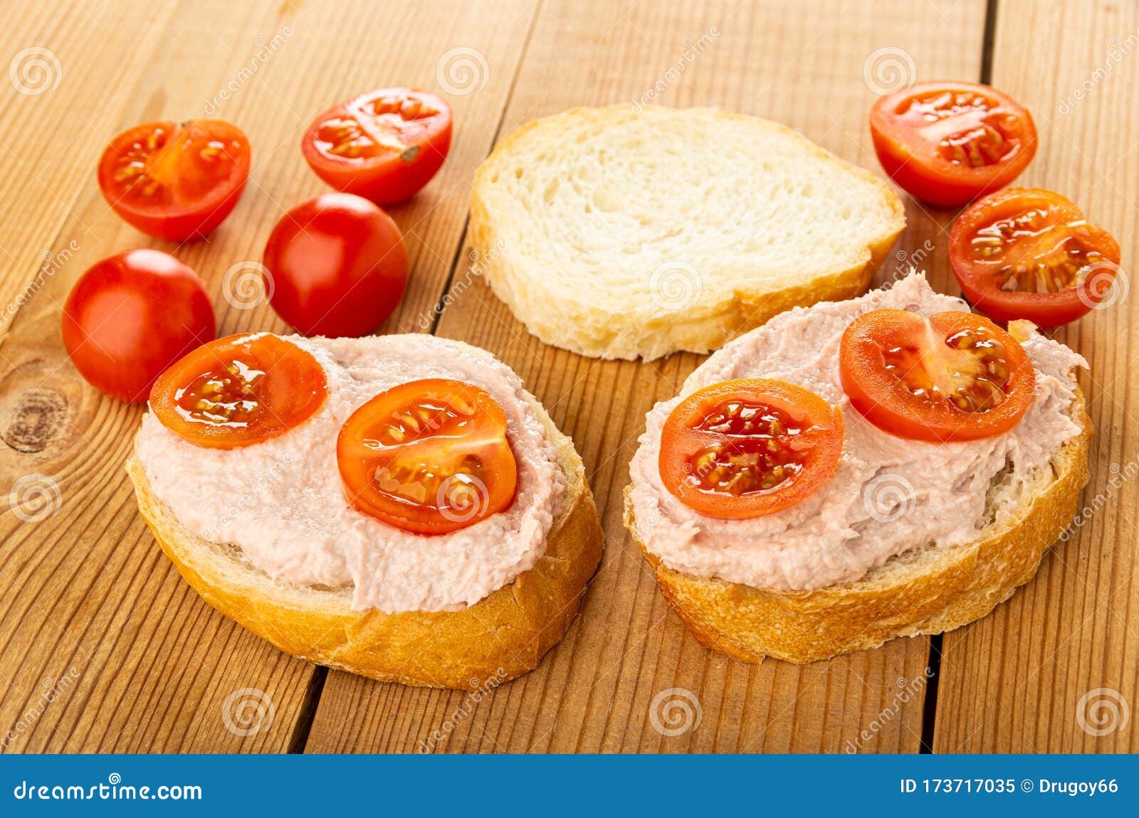 Tomatoes, Slice of Bread, Sandwiches with Liver Paste and Tomato on Table Stock Image Image of