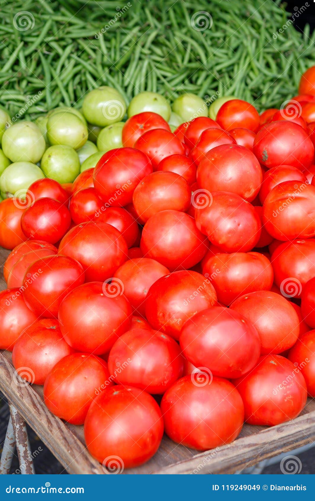 Tomatoes and String Beans at a Lcoal Market Stock Image - Image of ...