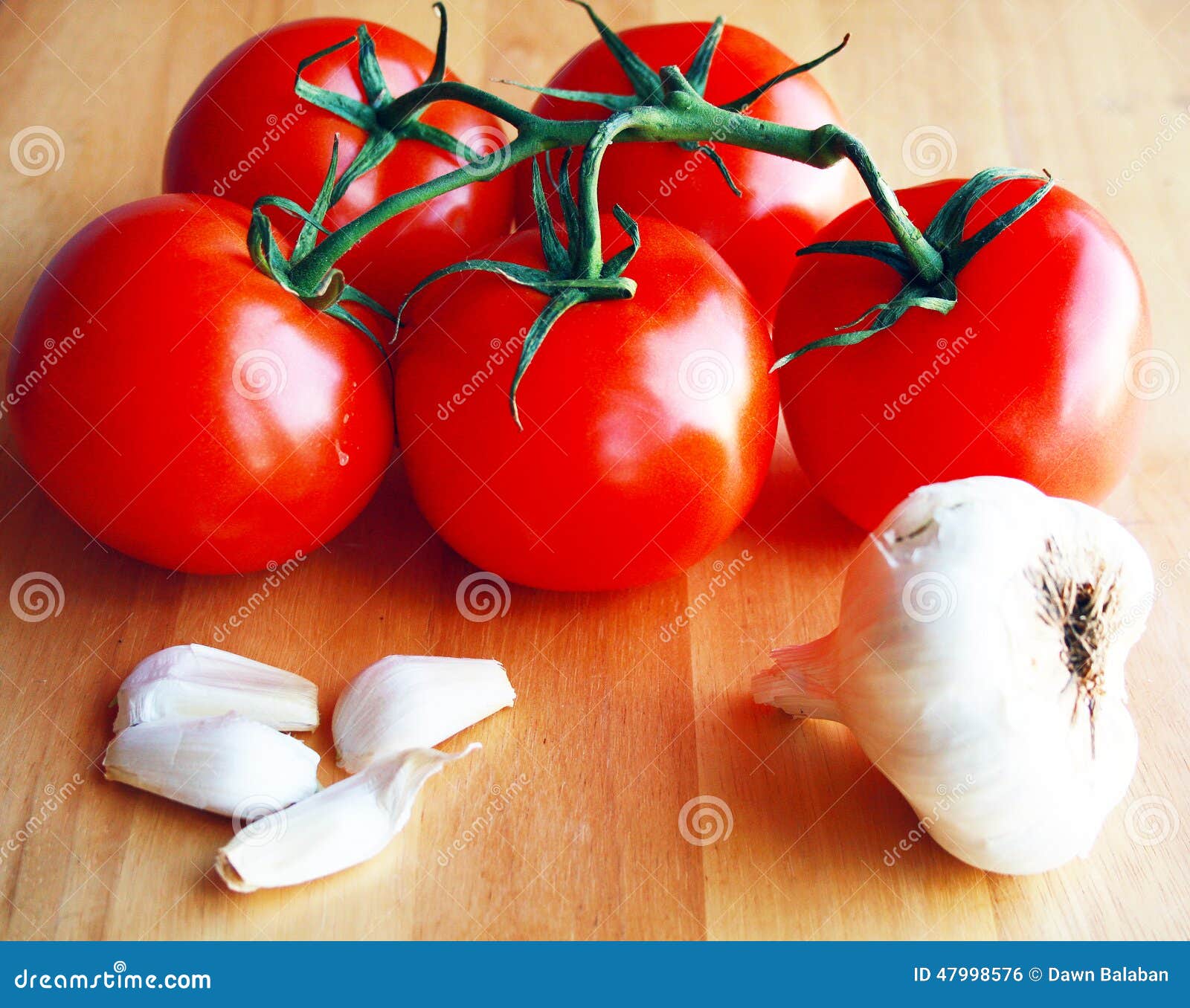 Tomatoes on Vine with Garlic Stock Photo Image of ground, earth 47998576