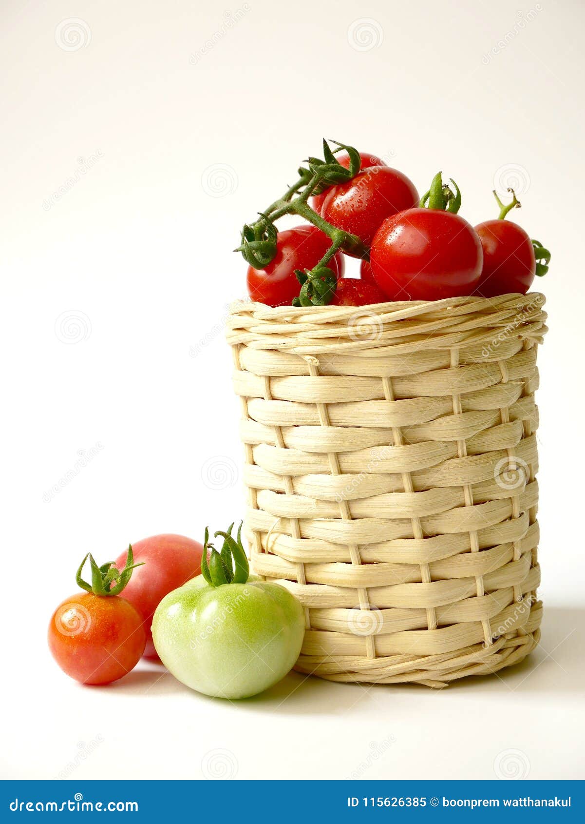 Tomatos In Basket Isolated On White Background. Stock Image - Image Of ...