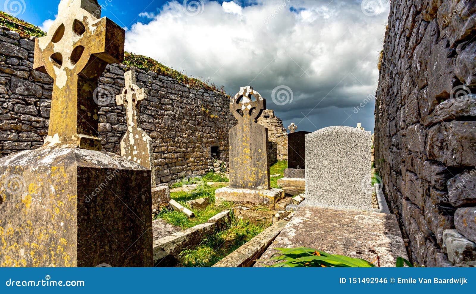 Tombs between Ruined Walls in the Graveyard of the Medieval Church of ...