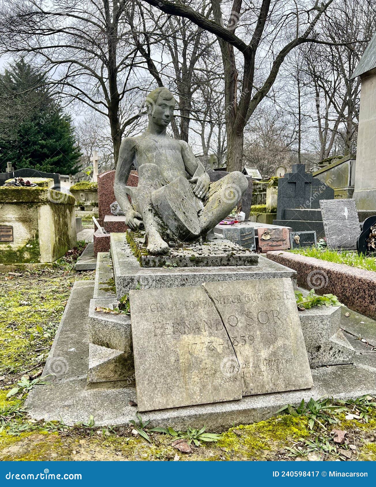 Tombstone with Sculpture of Fernando Sor, Classical Guitarist, in ...