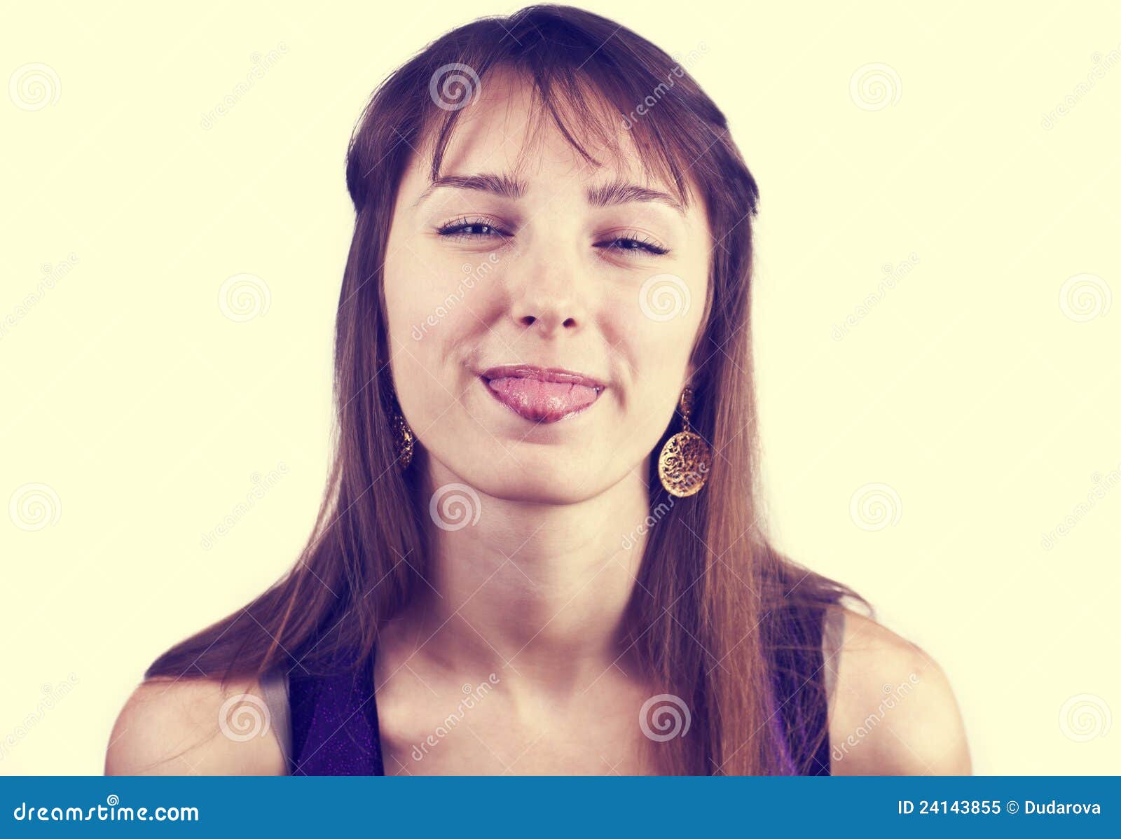 Toned Portrait Of Pretty Woman With Her Tongue Out Stock Image Image Of Attractive Pretty 
