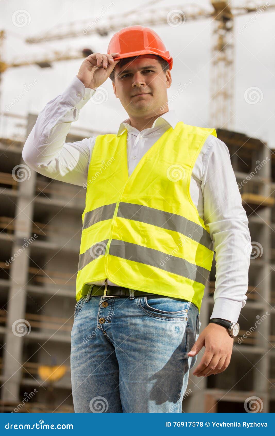 Toned Portrait of Smiling Construction Engineer Wearing Hardhat Stock ...