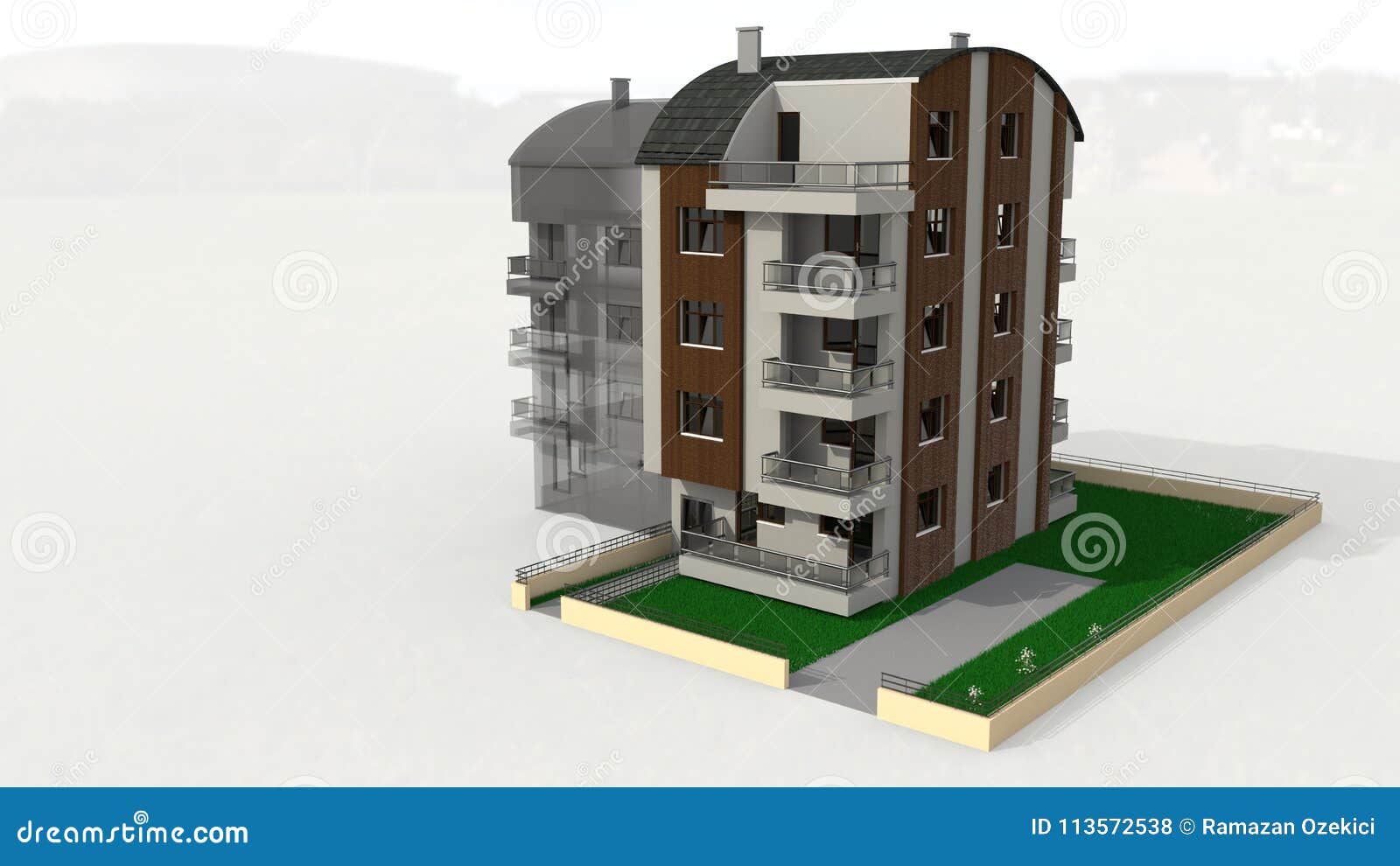 tonos five-story roofed architectural work, 3d rendering