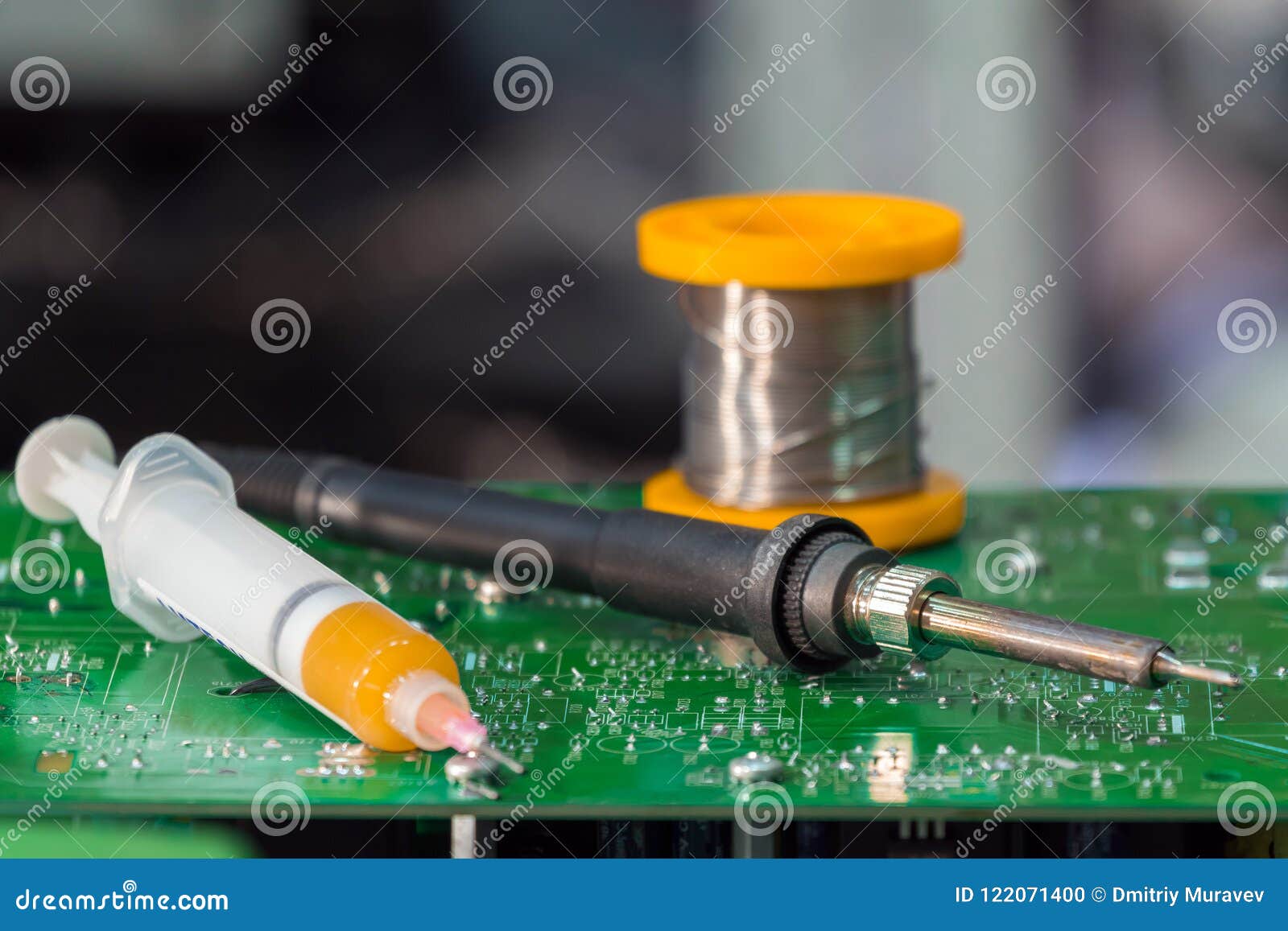 Tool and Accessories for Soldering of Electronic Boards Stock Photo