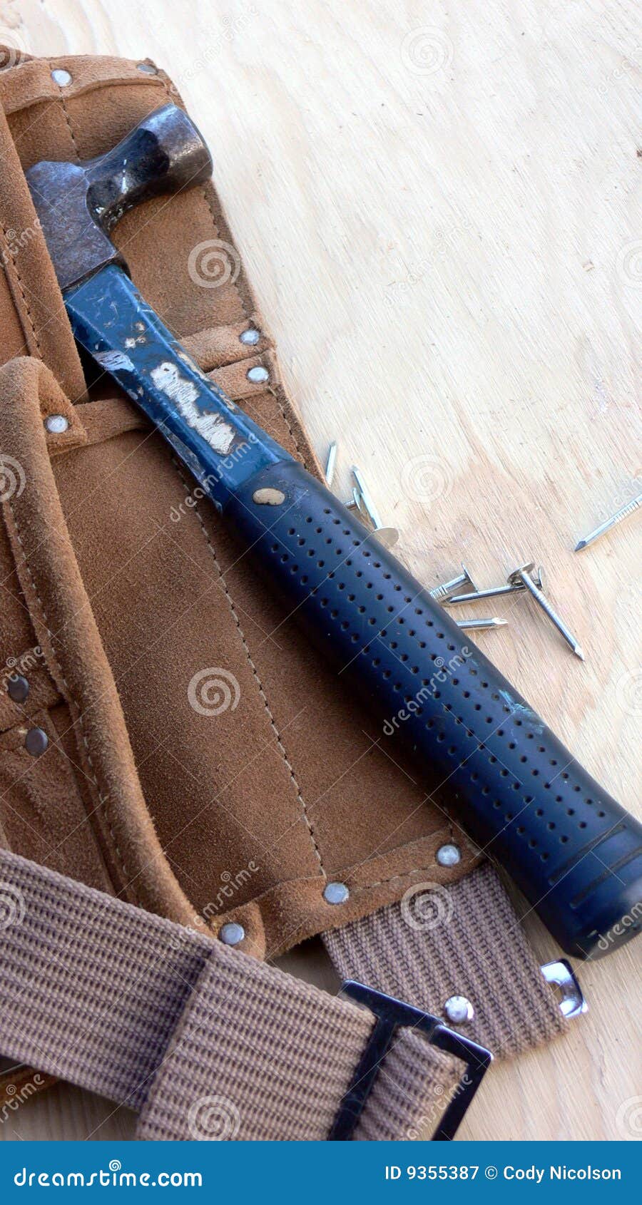 Tool belt with hammer stock image. Image of hammer, nails 9355387