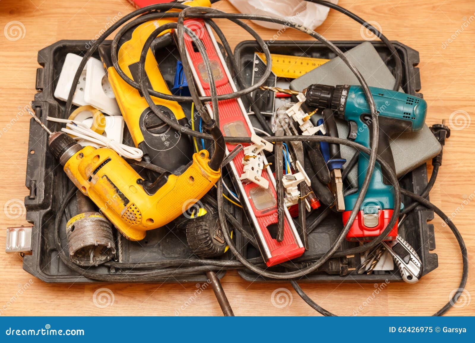 Tool box of carpenter stock image. Image of industry 62426975
