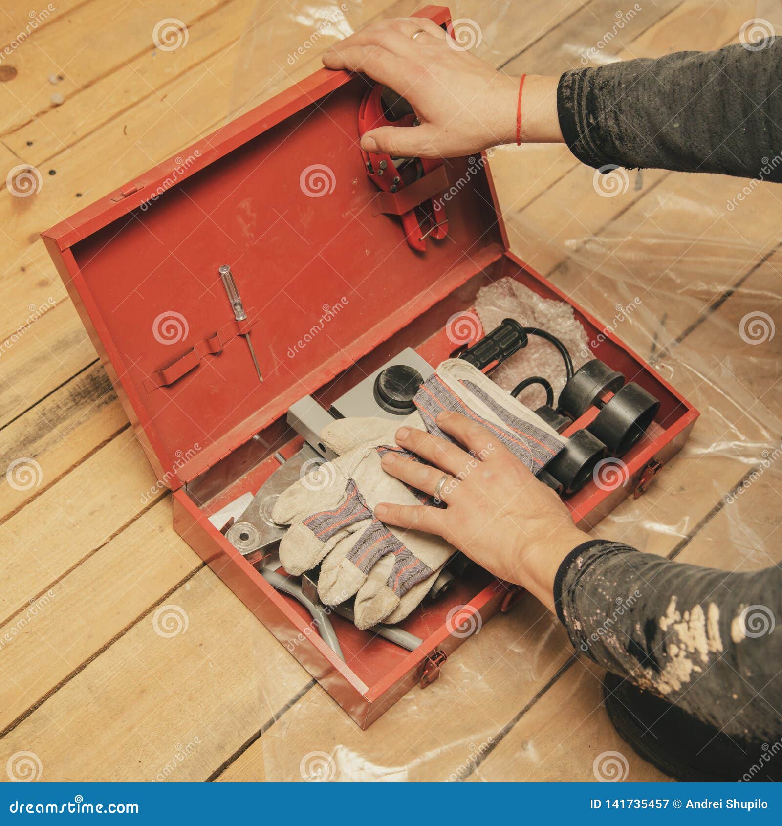Tool in a Suitcase at a Construction Site Stock Image Image of