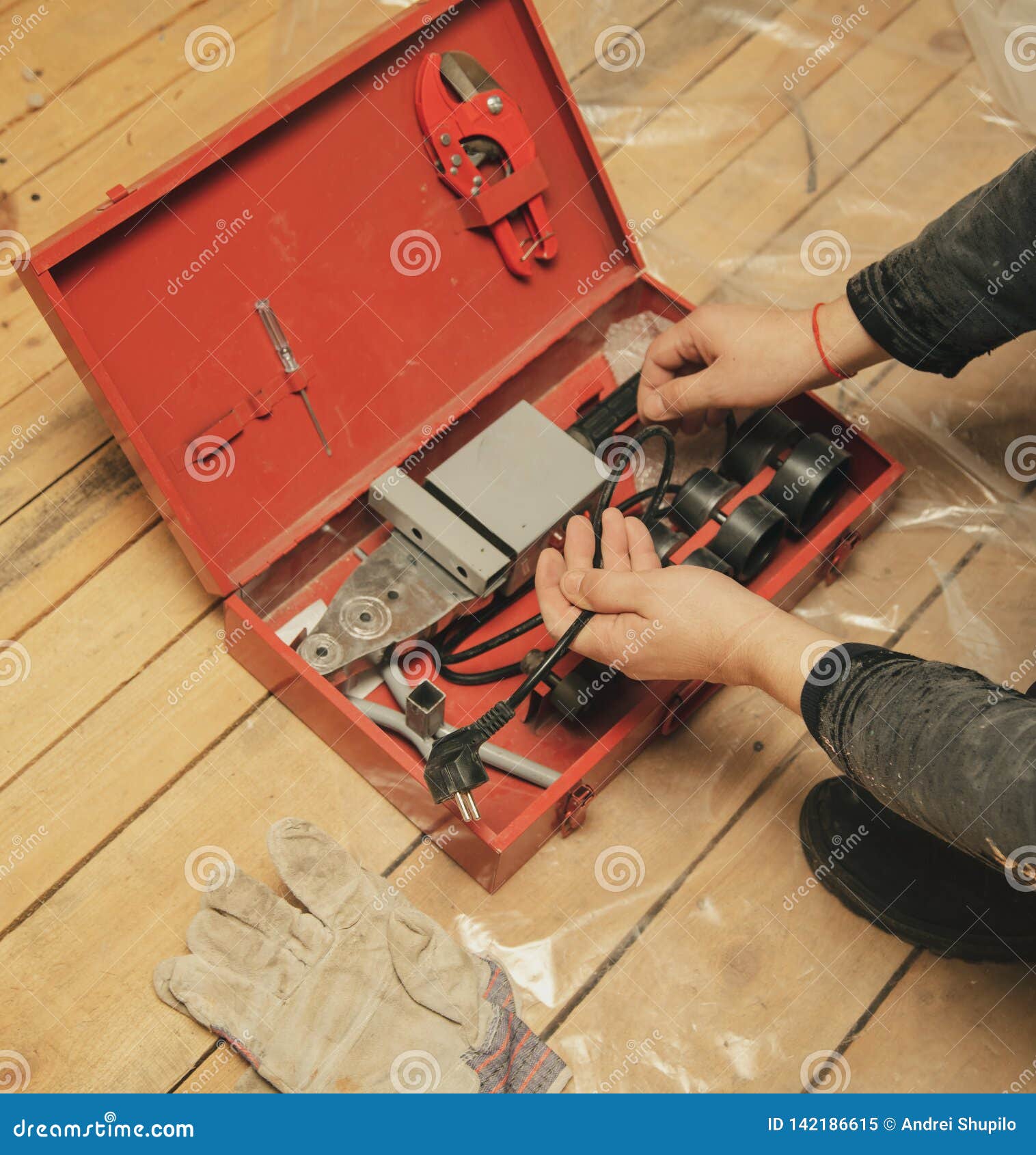 Tool in a Suitcase at a Construction Site Stock Image Image of hand