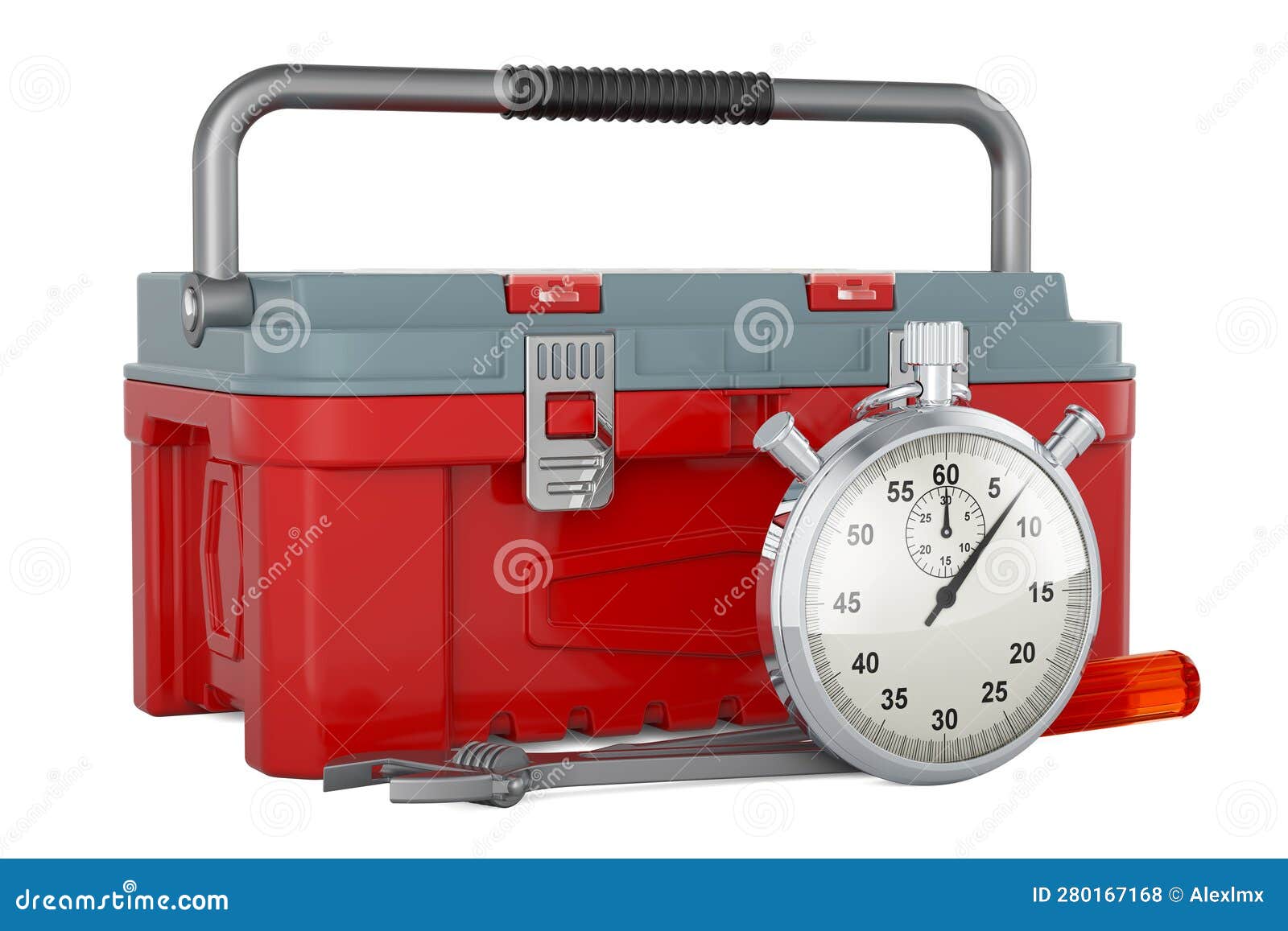 Toolbox with Stopwatch, 3D Rendering Stock Illustration Illustration