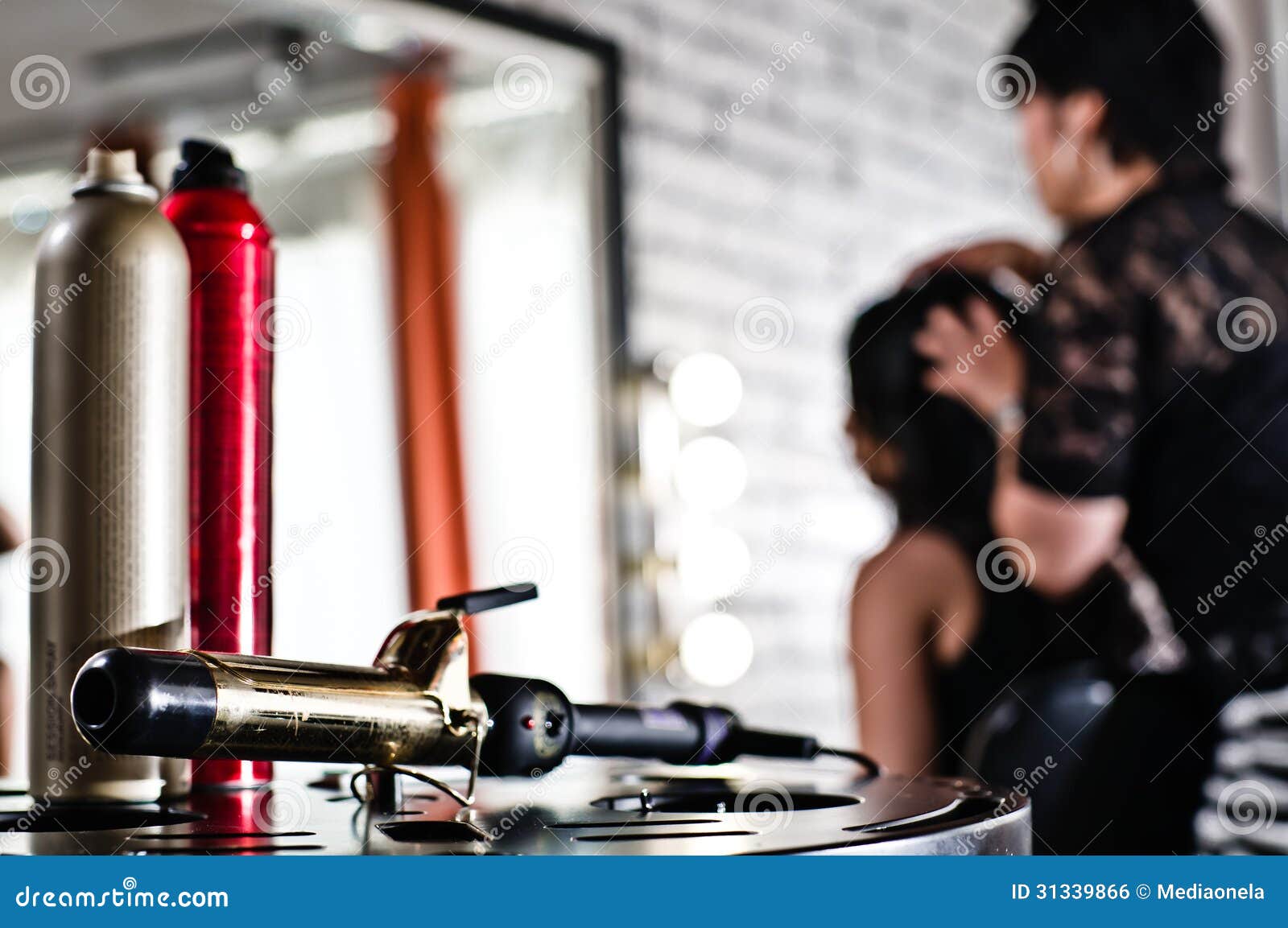 Tools of Beauty (Hairspray and Curling Iron) Stock Photo Image of hairspray, face 31339866