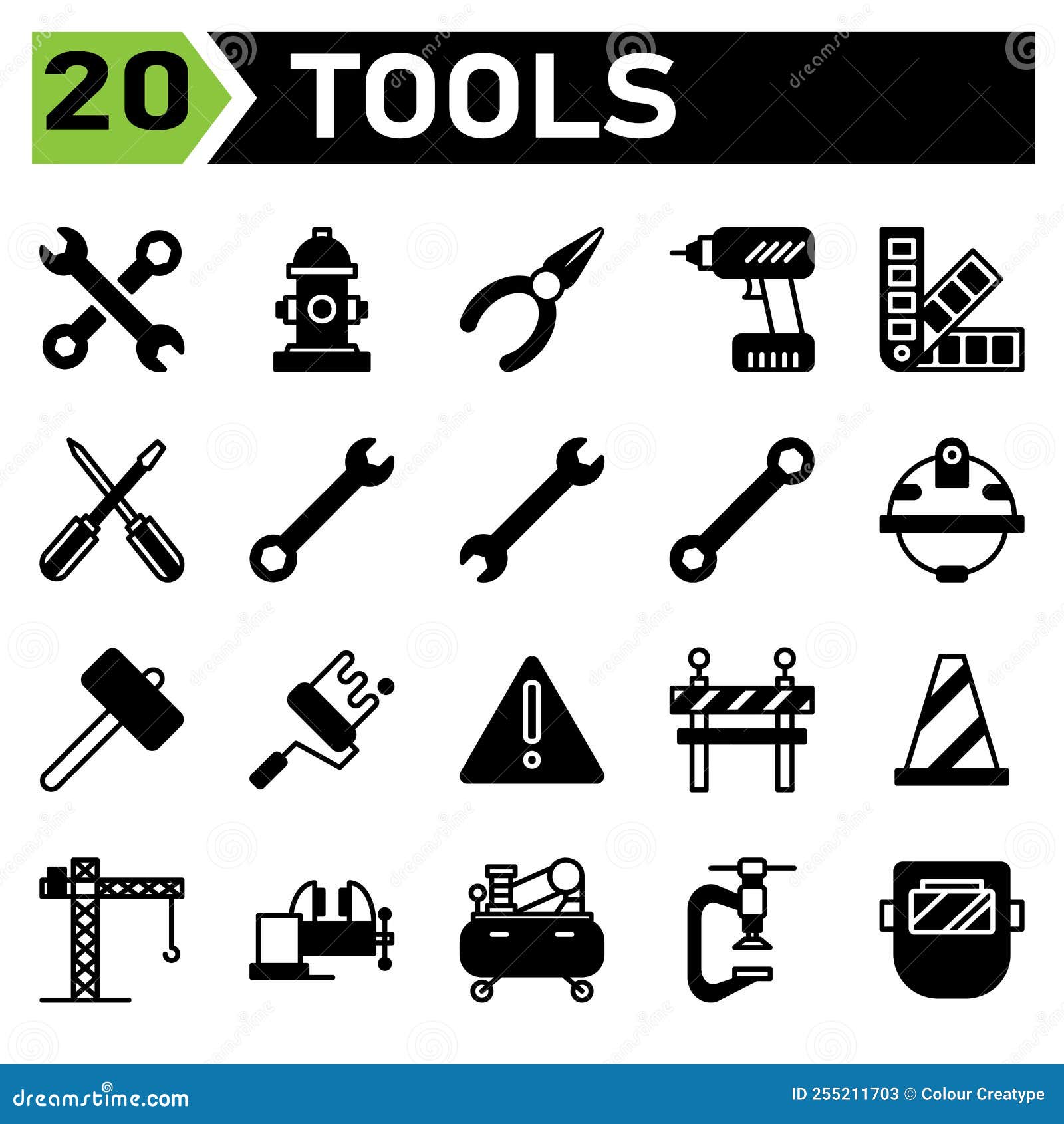 Tools Construction Icon Set Include Wrench, Tools, Spanner, Contraction