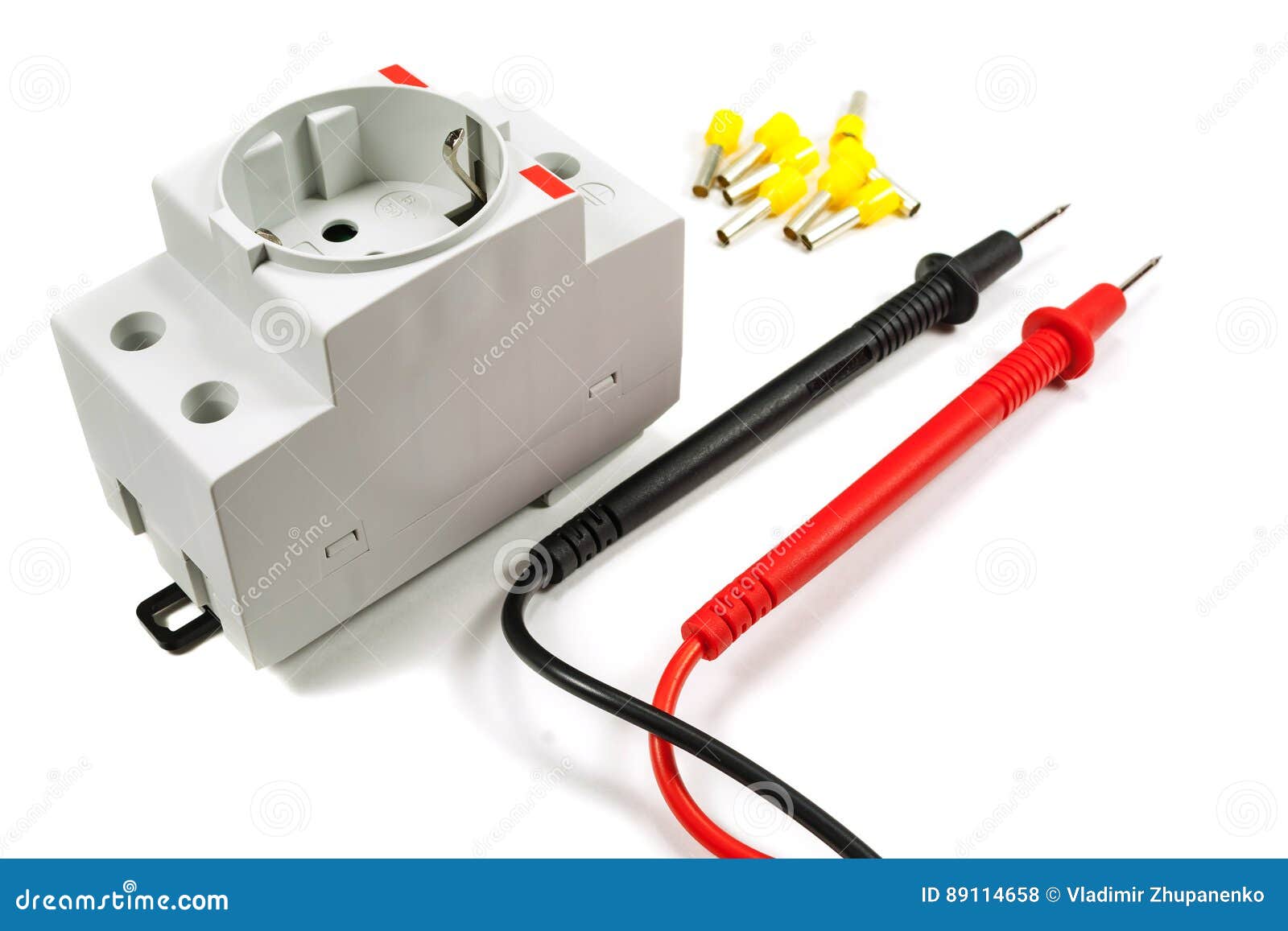 Tools and Equipment for Electrical Work on a White Background Stock