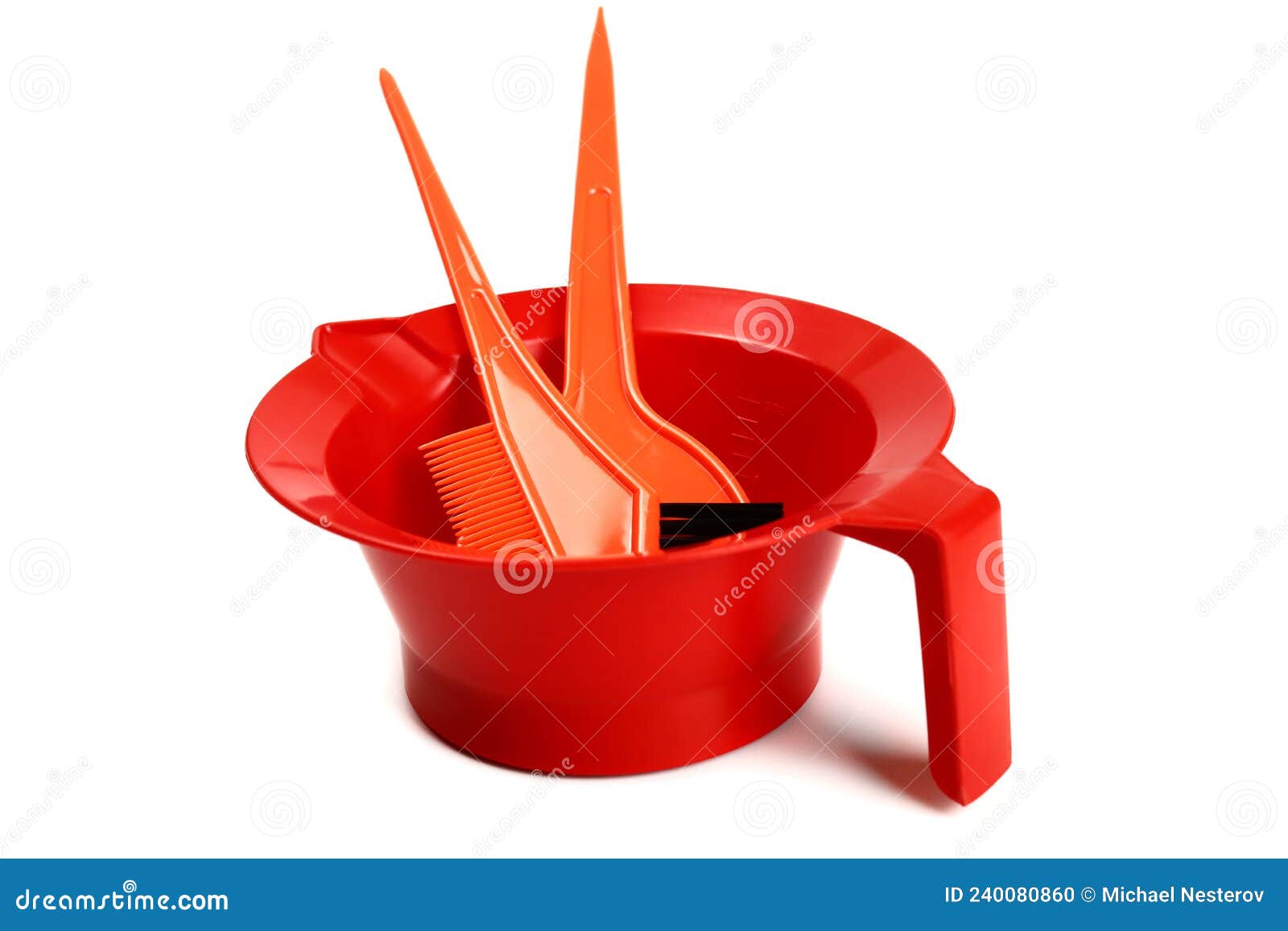 Tools for Hair Coloring Plastic Bowl and Brushes Isolated on White