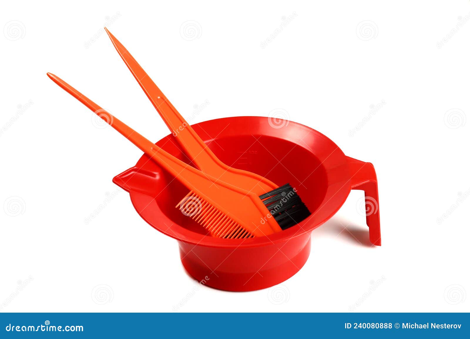 Tools for Hair Coloring Plastic Bowl and Brushes Isolated on White