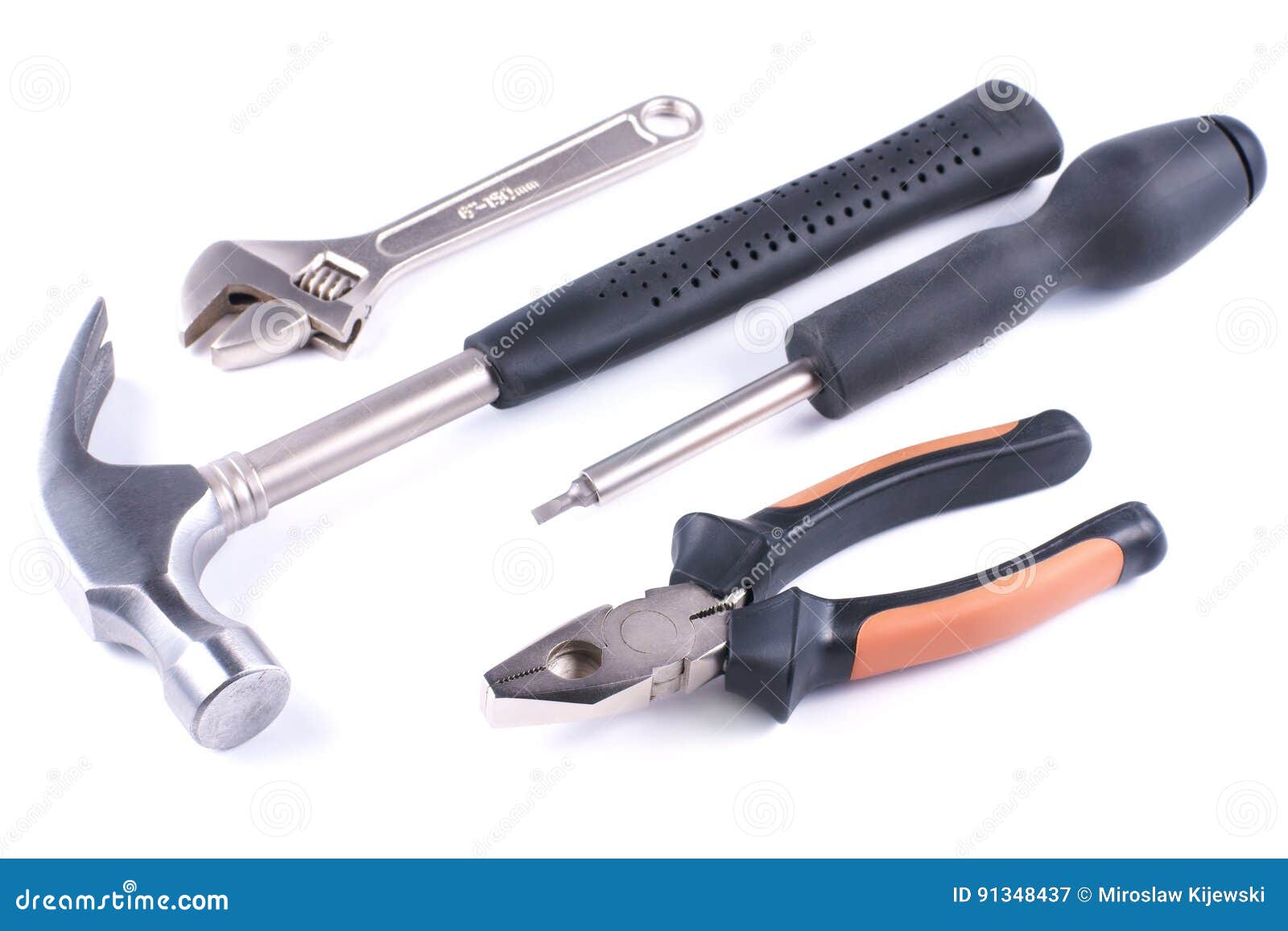 Tools, Hammer, Pliers, Screwdriver and Wrench Stock Image Image of isolated, silver 91348437