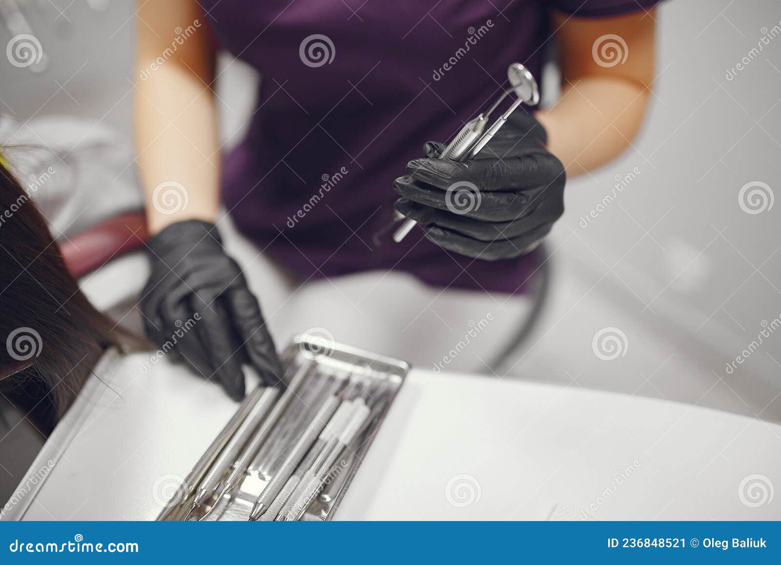 Dental Tools in a Dentist Hand Stock Image Image of health, blue