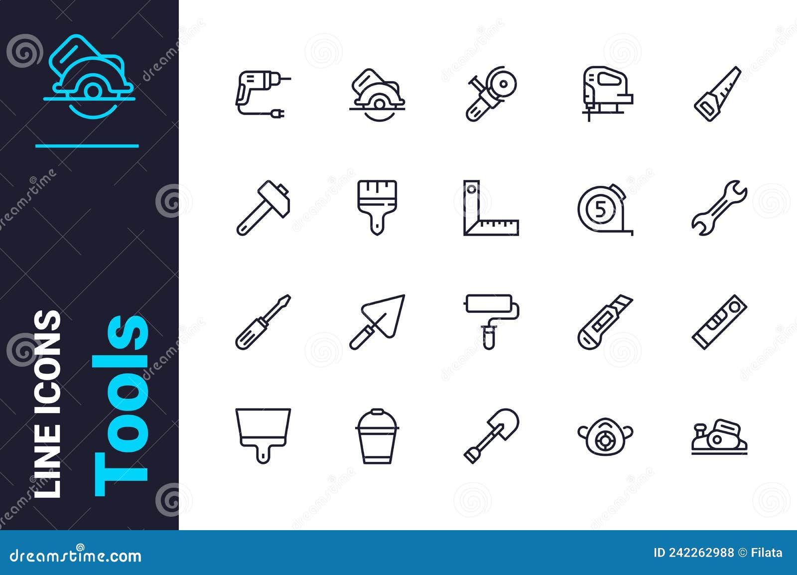 tools for home repair works icons set