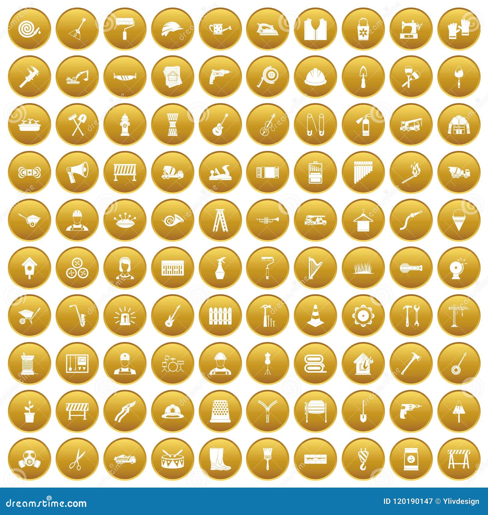 100 tools icons set gold stock vector. Illustration of gold 120190147