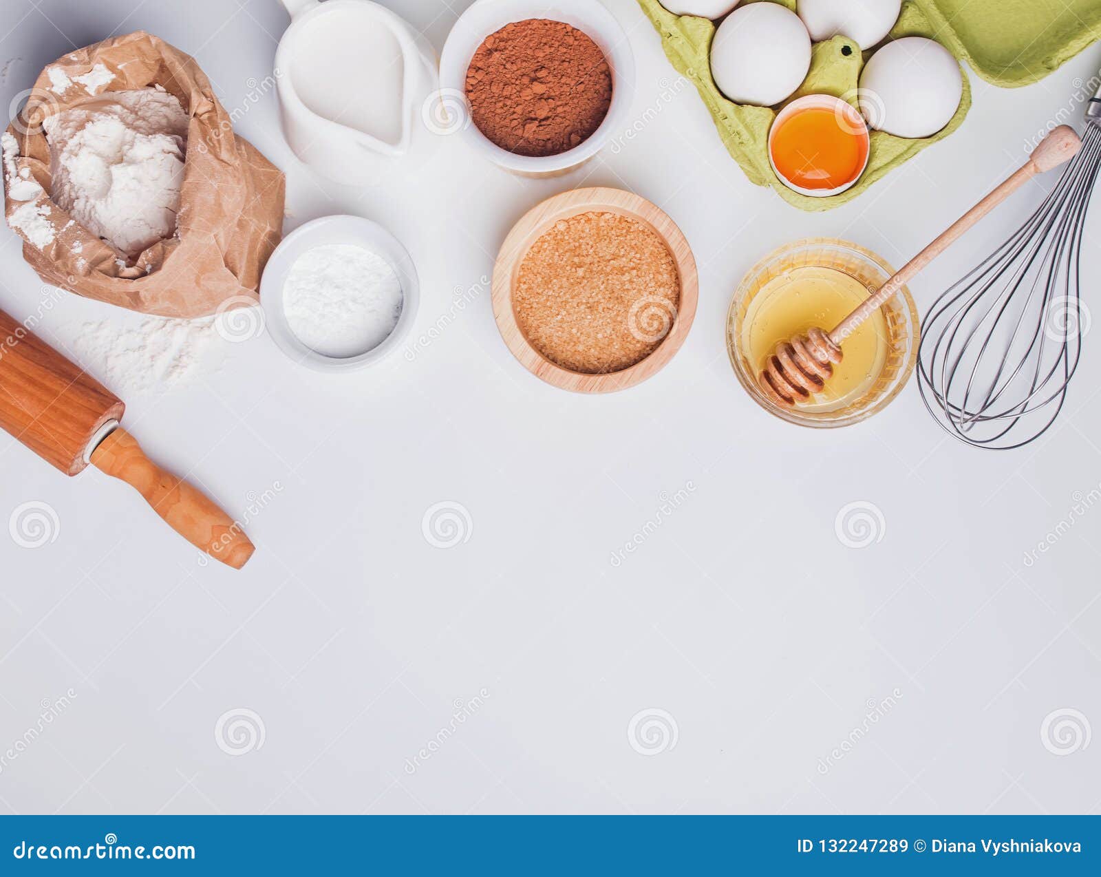 Baking Ingredients on the White Background, Top View Stock Image