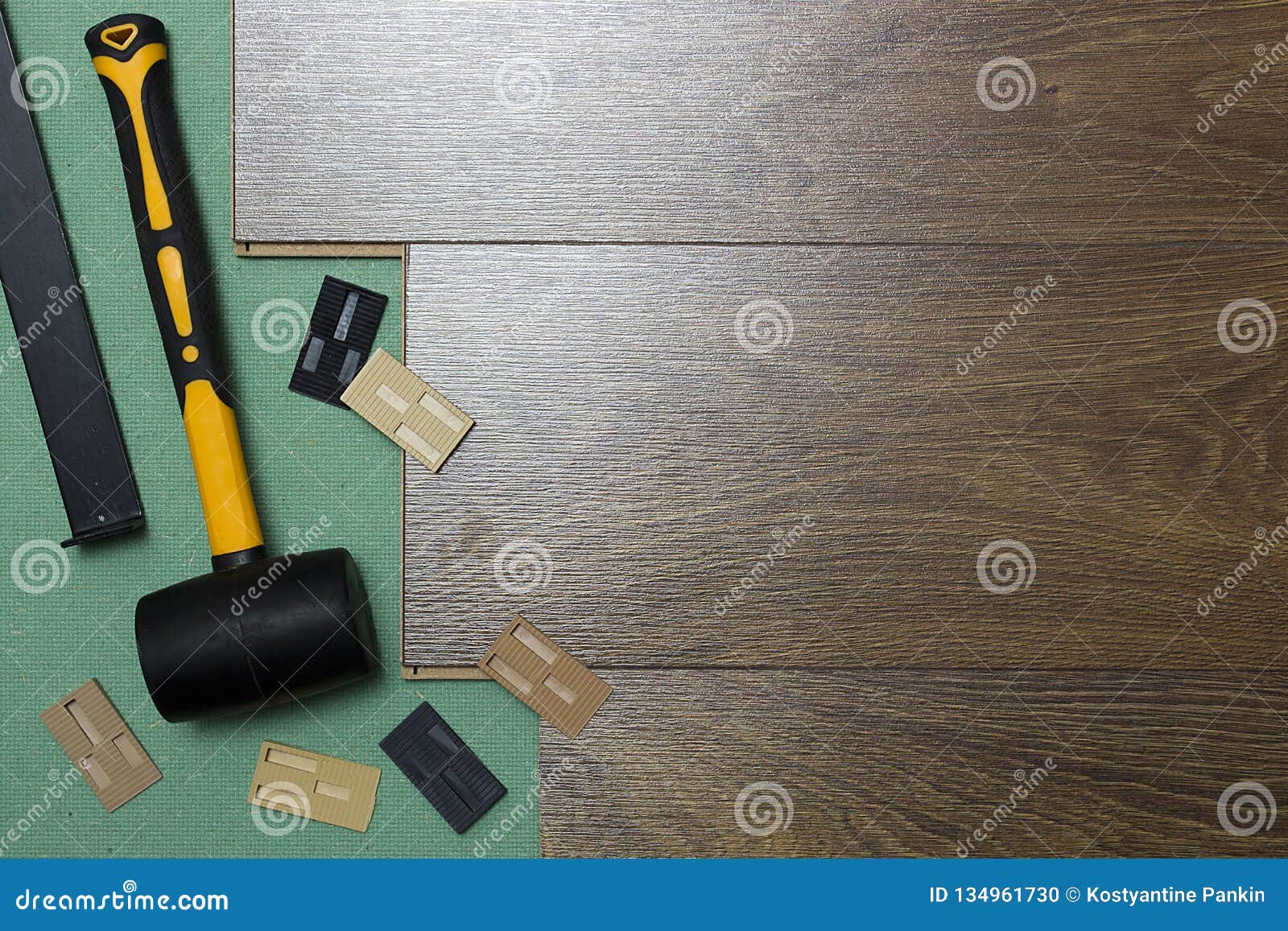 Tools for laying laminate stock photo. Image of construction 134961730