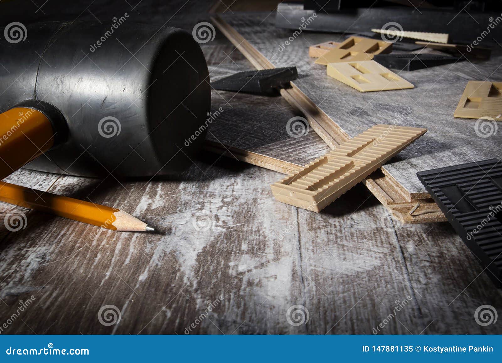 Tools for laying laminate stock image. Image of equipment 147881135