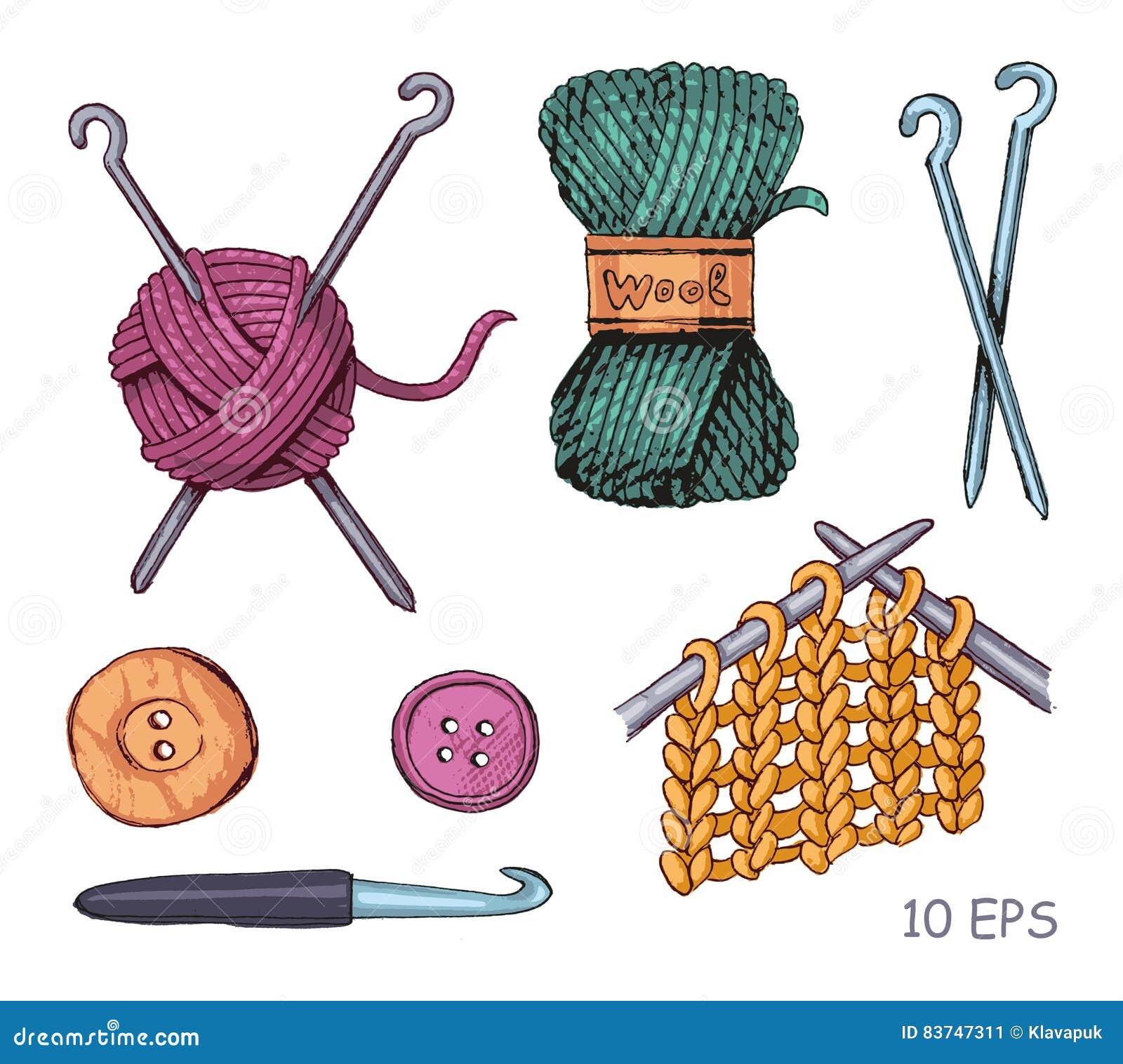 Tools and Materials for Knitting. Vector Sketch Stock Vector ...
