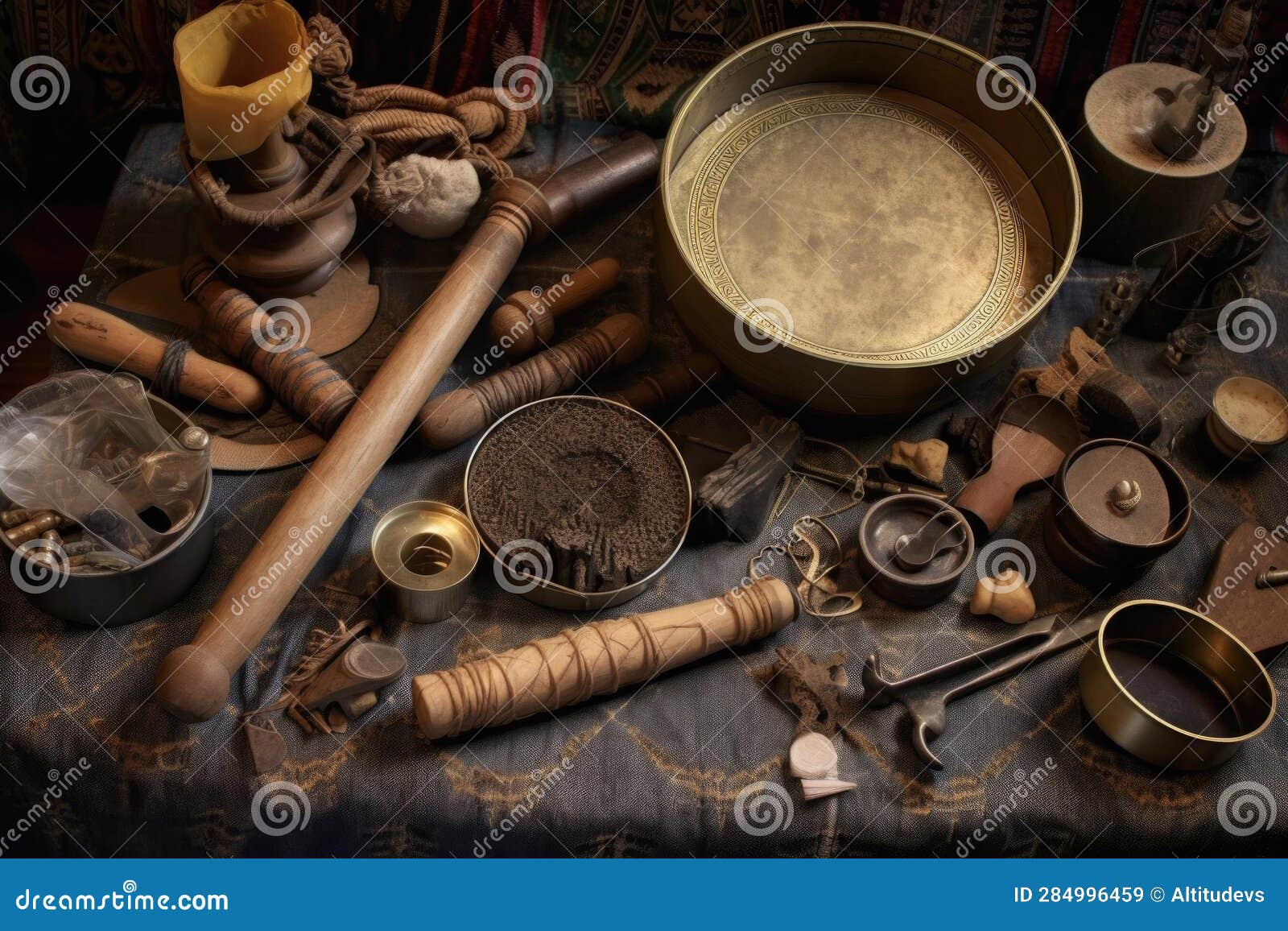 Tools and Materials Used for Tambourine Making Stock Illustration