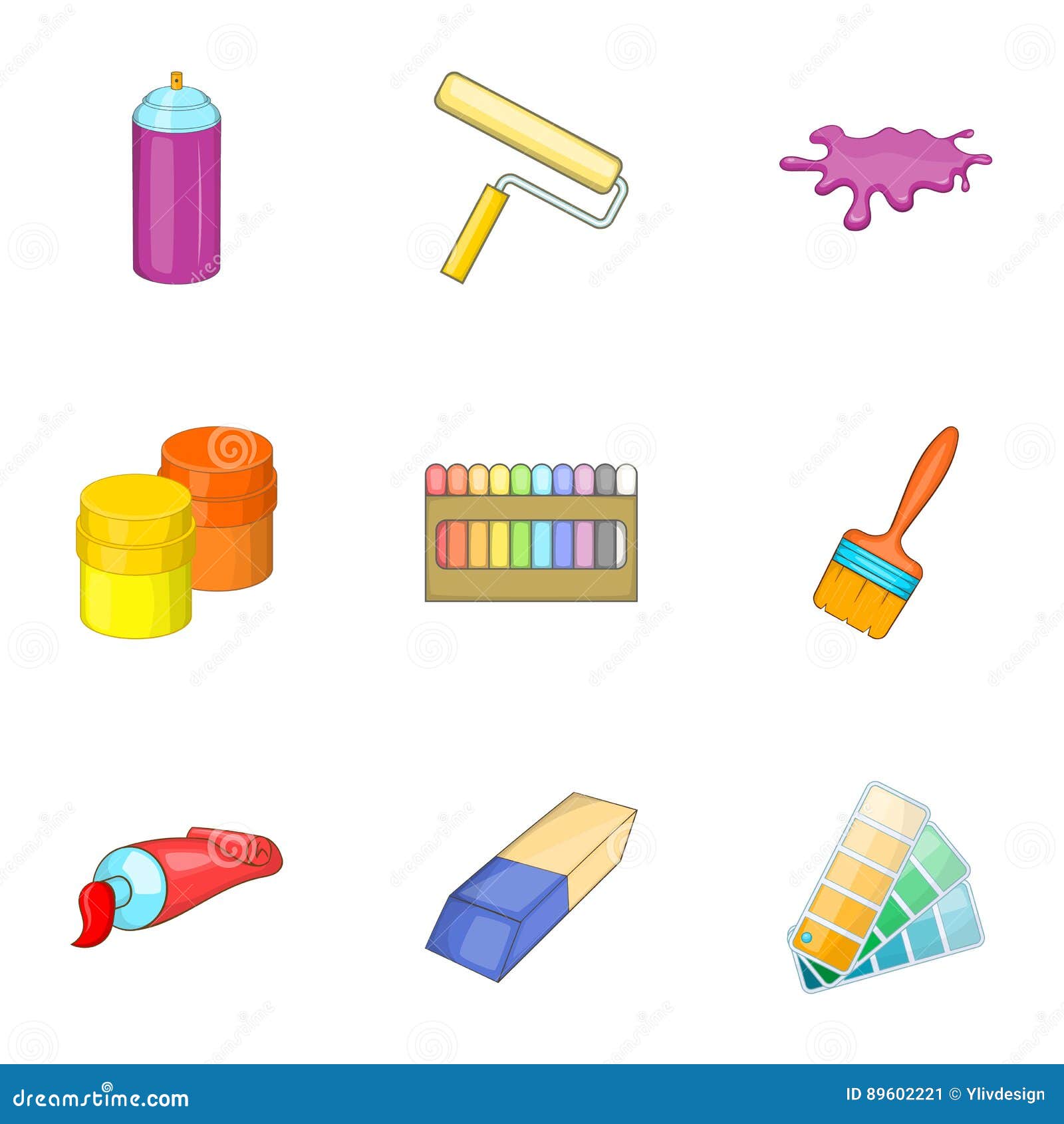 Tools for Painting Icons Set, Cartoon Style Stock Vector Illustration
