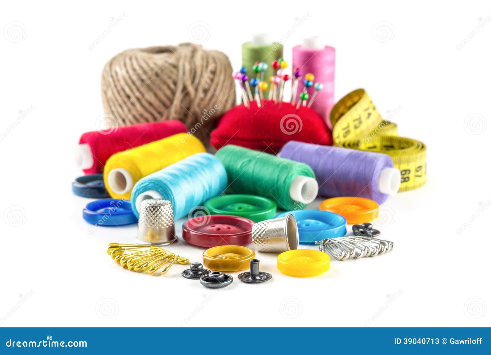 Tools for Sewing: Button, Thimble, Pins Stock Image - Image of ribbon ...