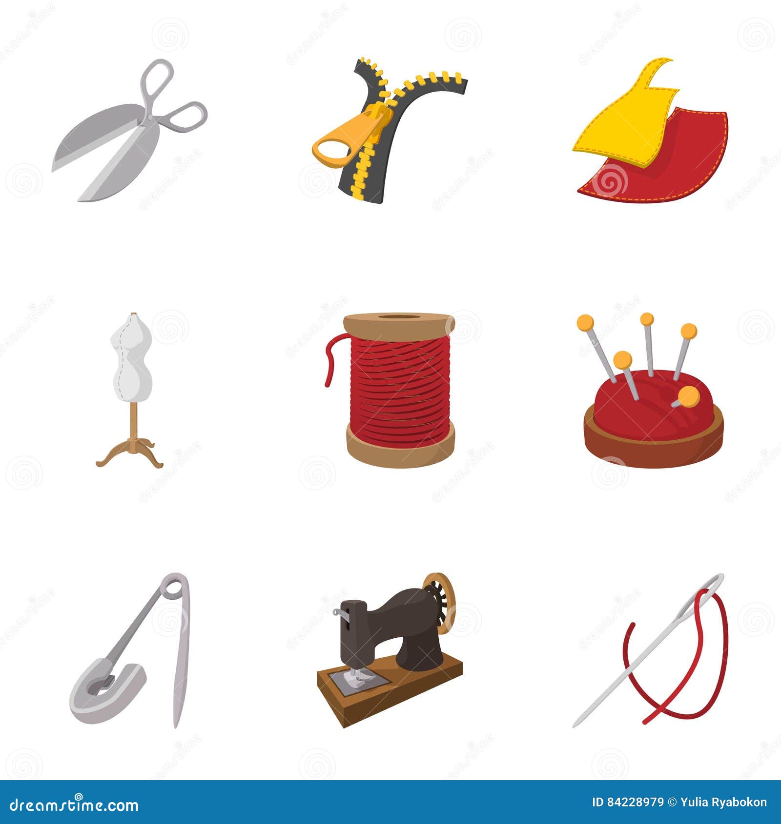 Tools for Sewing Dresses Icons Set, Cartoon Style Stock Vector Illustration of embroidery