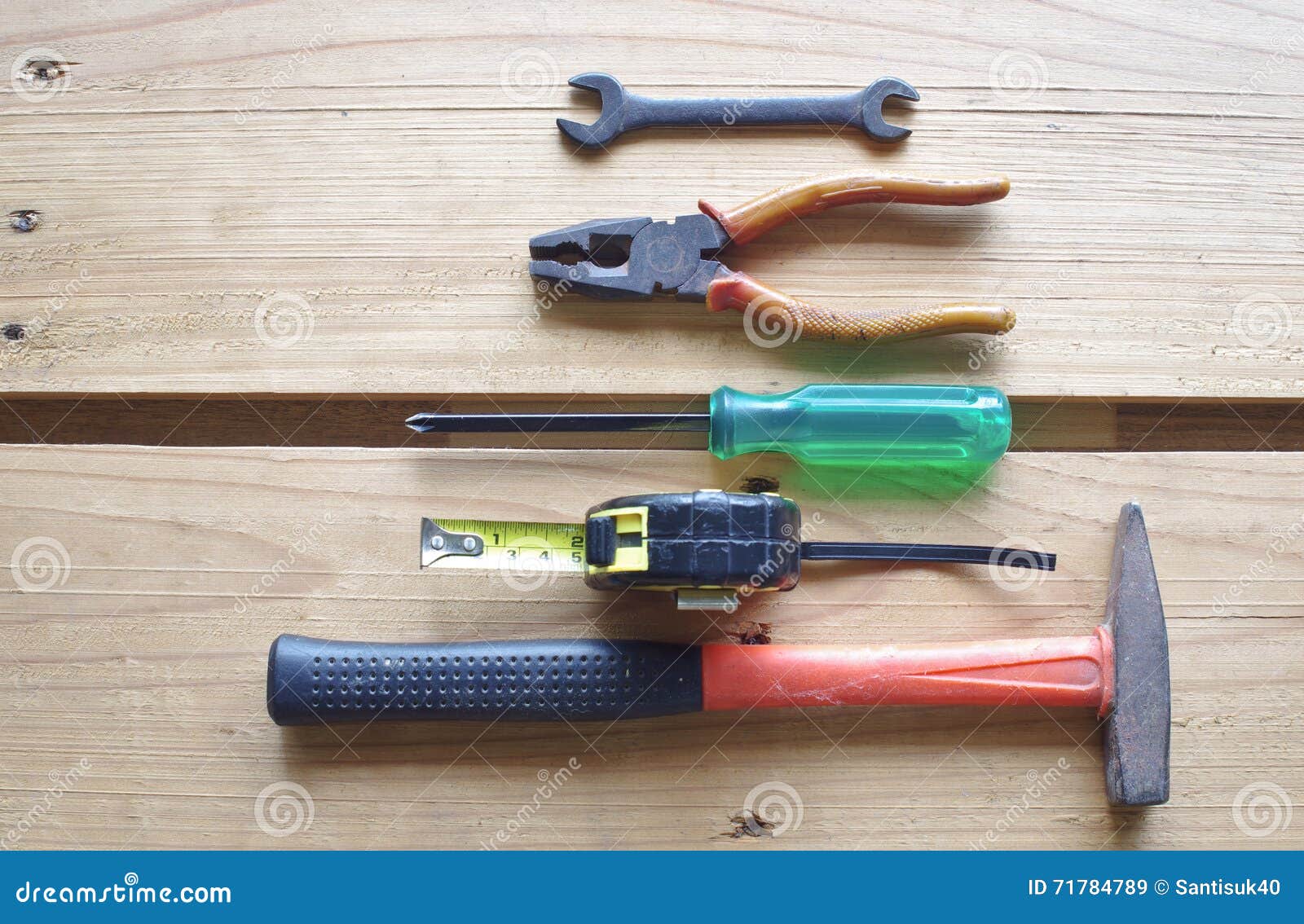 Tools on wood floor stock image. Image of repair, background 71784789