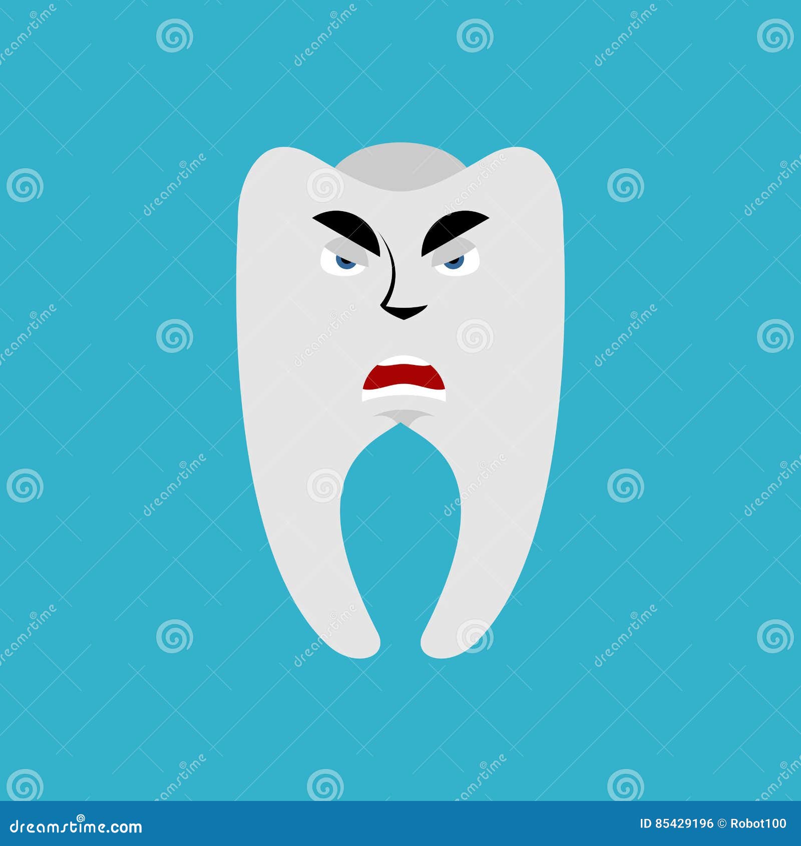 Tooth Angry Emoji Teeth Grumpy Emotion Isolated Stock Vector