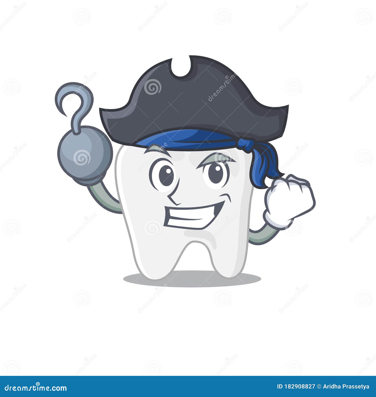 Tooth Cartoon Design in a Pirate Character with One Hook Hand Stock Vector  - Illustration of icon, human: 182908827