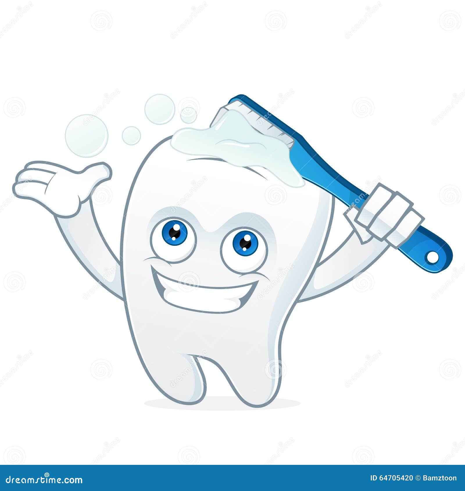 tooth cartoon mascot brushing teeth