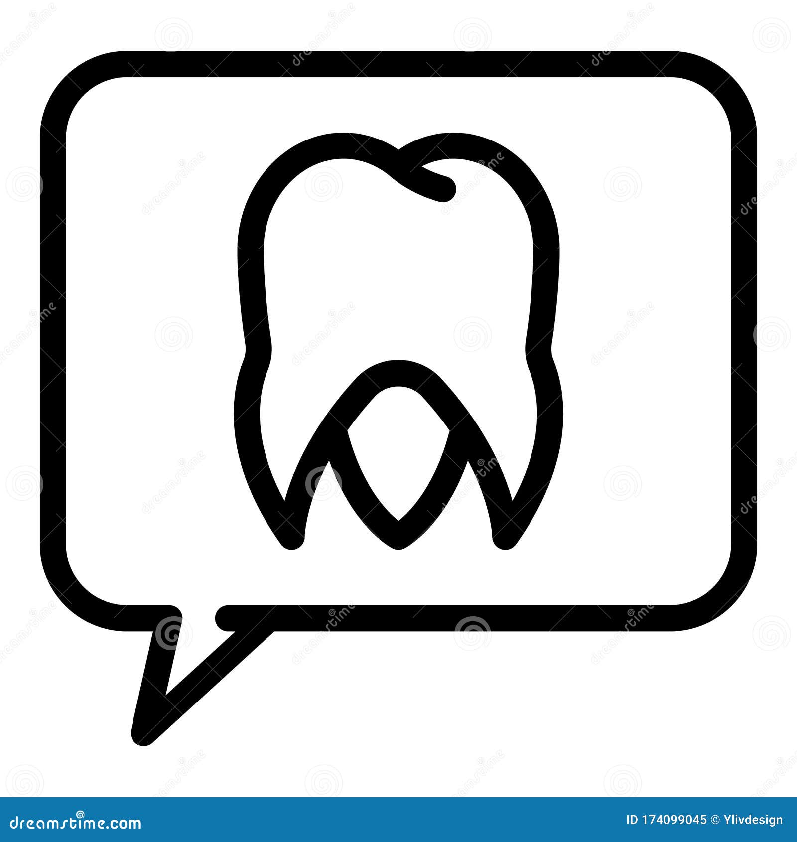 Tooth in the Chat Cloud Icon, Outline Style Stock Vector Illustration