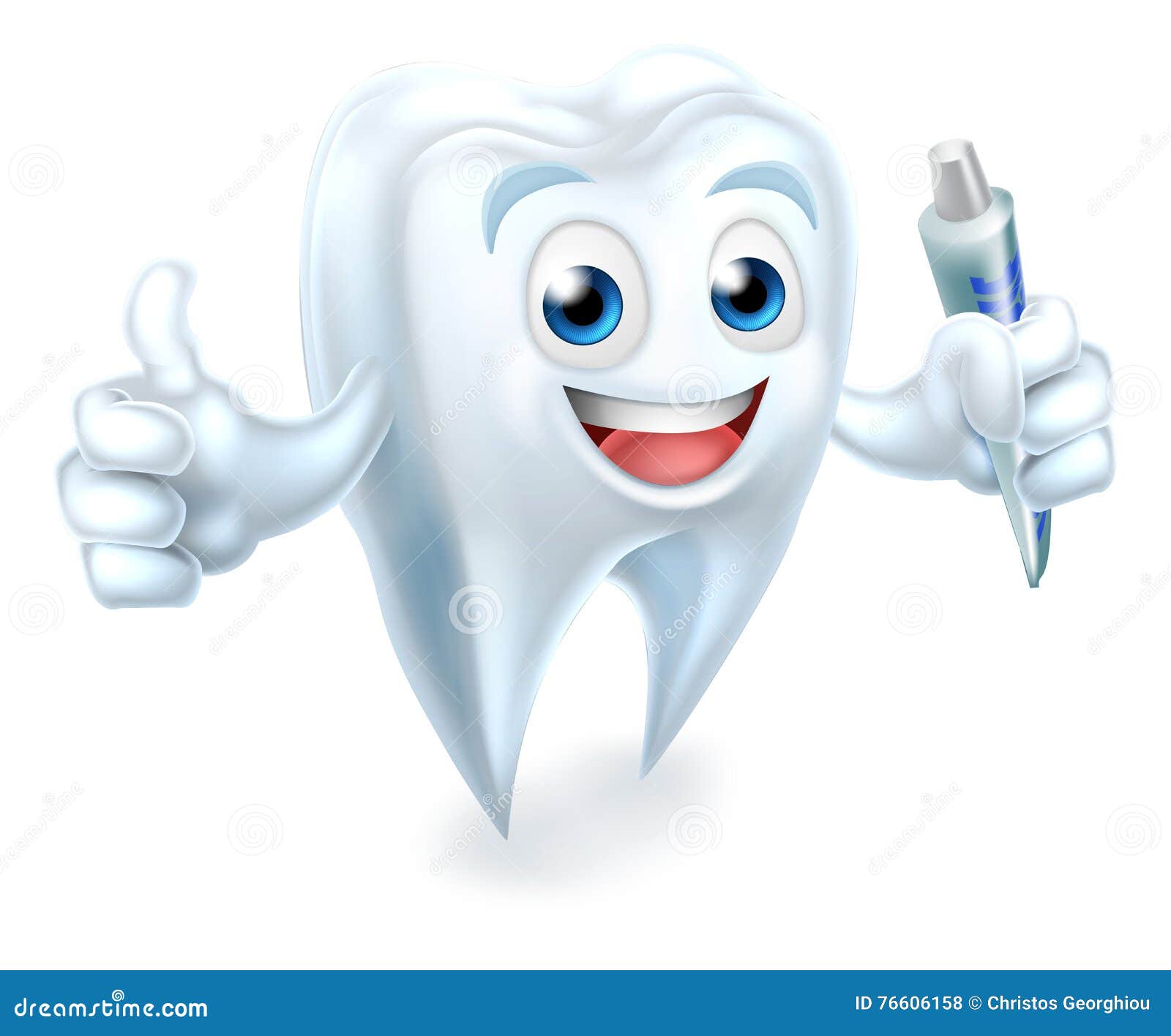 tooth dental mascot holding toothpaste