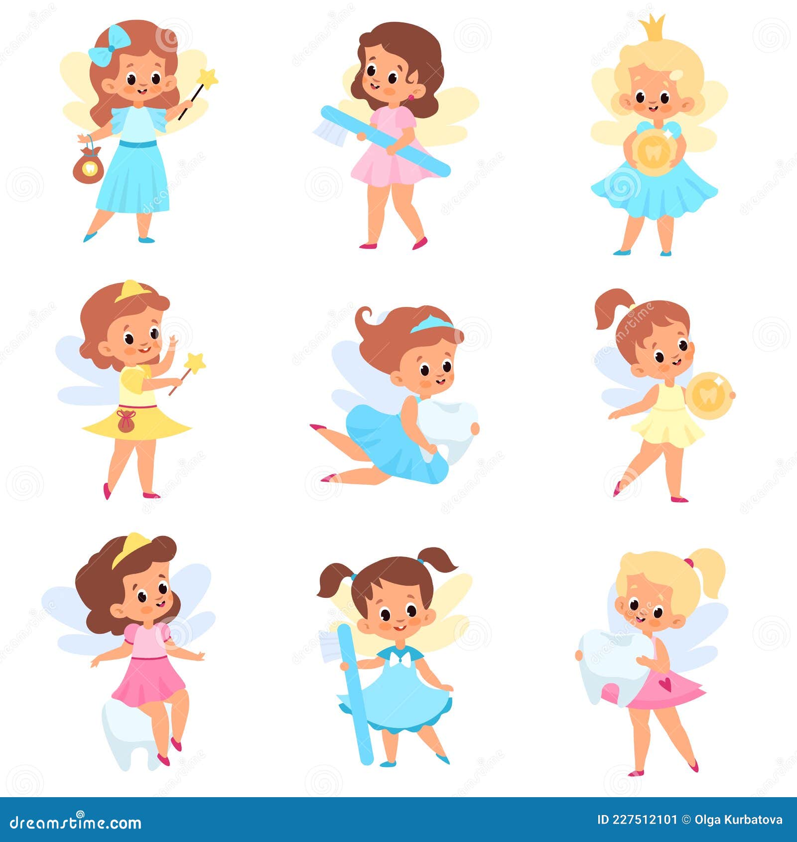 Tooth Fairies. Cute Little Winged Girls in Different Dresses with Dental  Care Accessories and Teeth, Baby Stories, Kids Stock Vector - Illustration  of funny, fabulous: 227512101