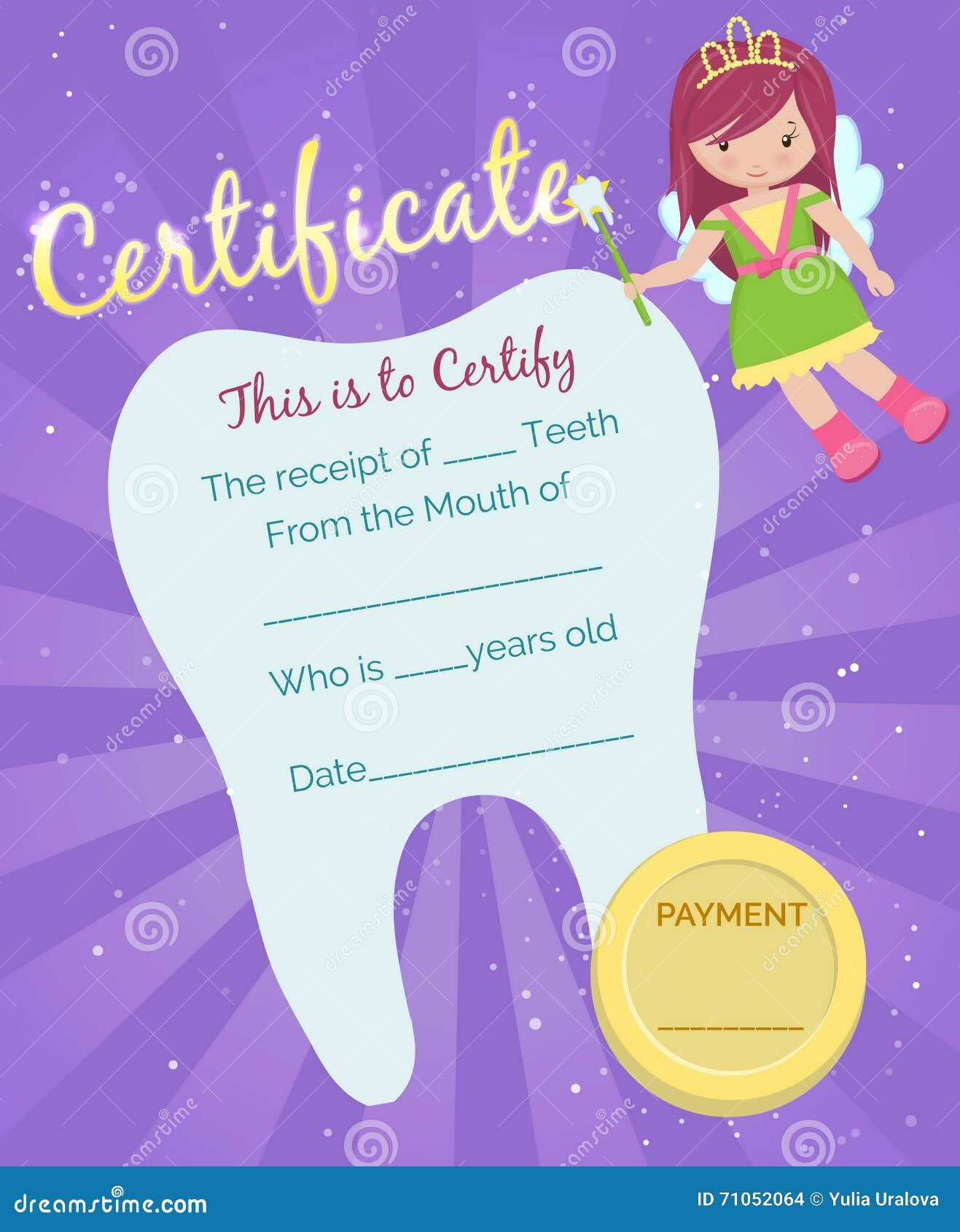 Tooth Fairy Receipt Certificate Template Stock Vector Inside Free Tooth Fairy Certificate Template