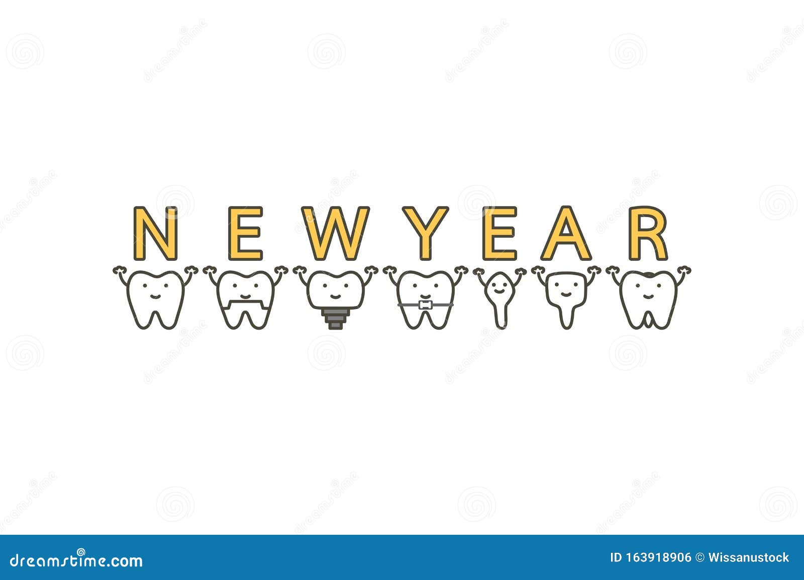 Tooth With Happy New Year Word Vector Illustration