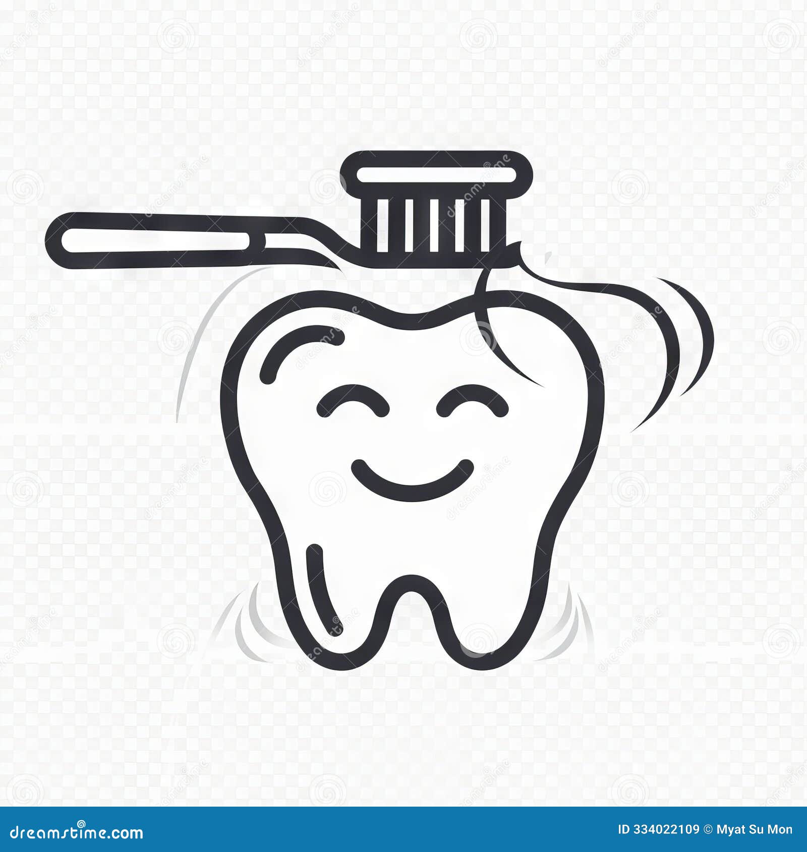 tooth icon with smiley face and toothbrush minimalist 