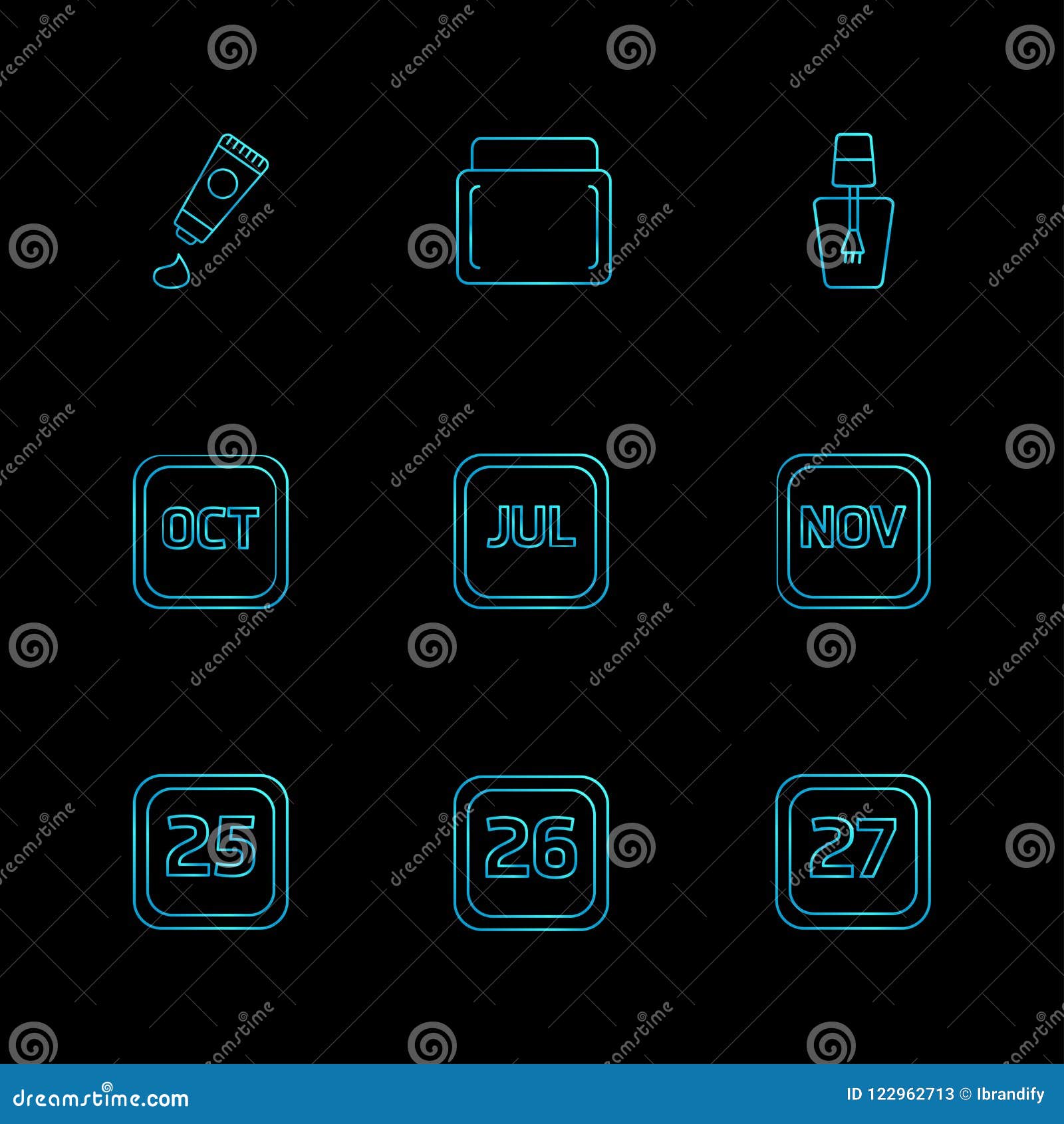 Tooth Paste Nail Polish Calender Months Cosmetics Household Eps Icons Set Vector Stock Vector Illustration Of Months Creative 122962713